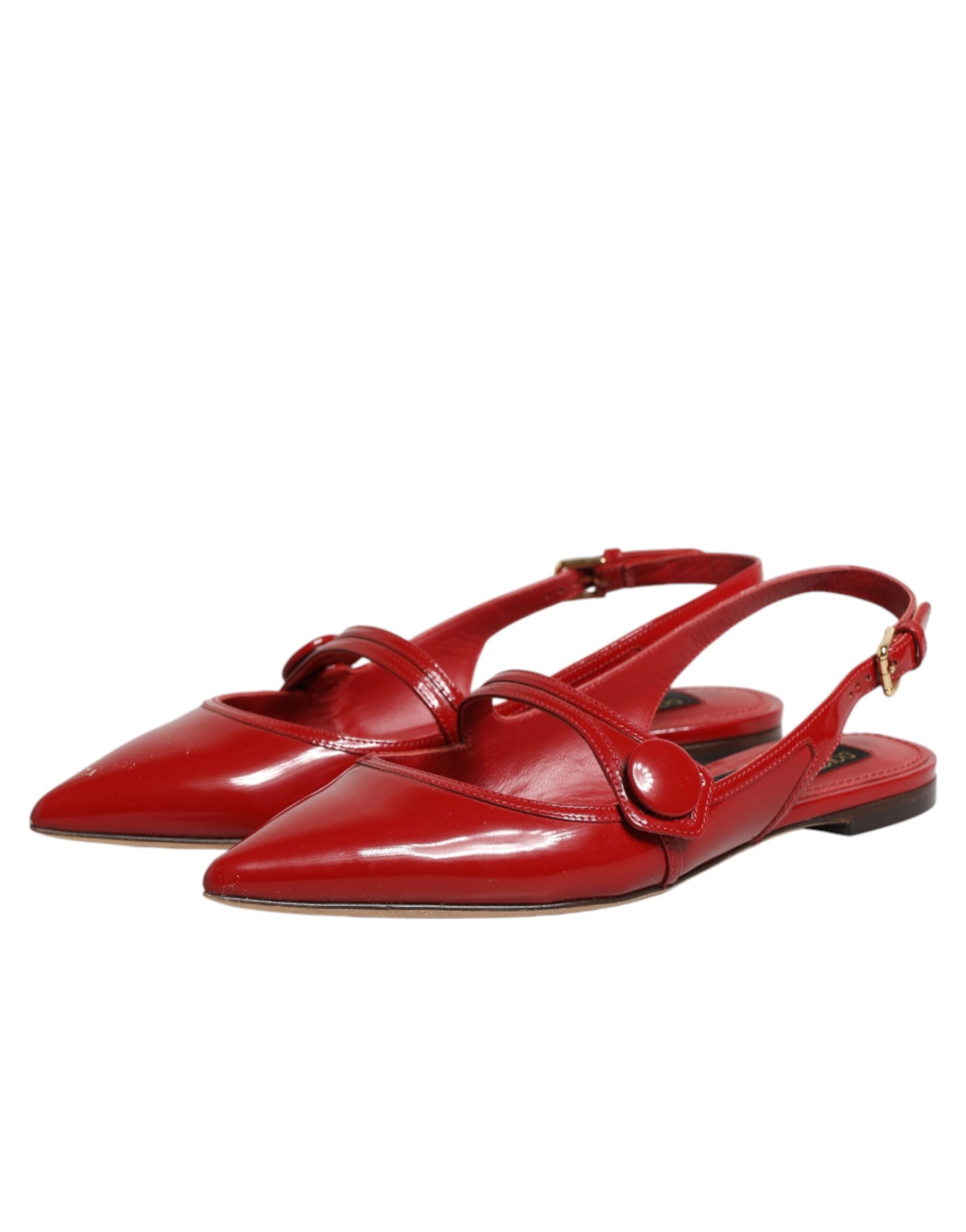 Dolce & Gabbana Red Leather Slingback Flats Sandals Shoes Dolce & Gabbana