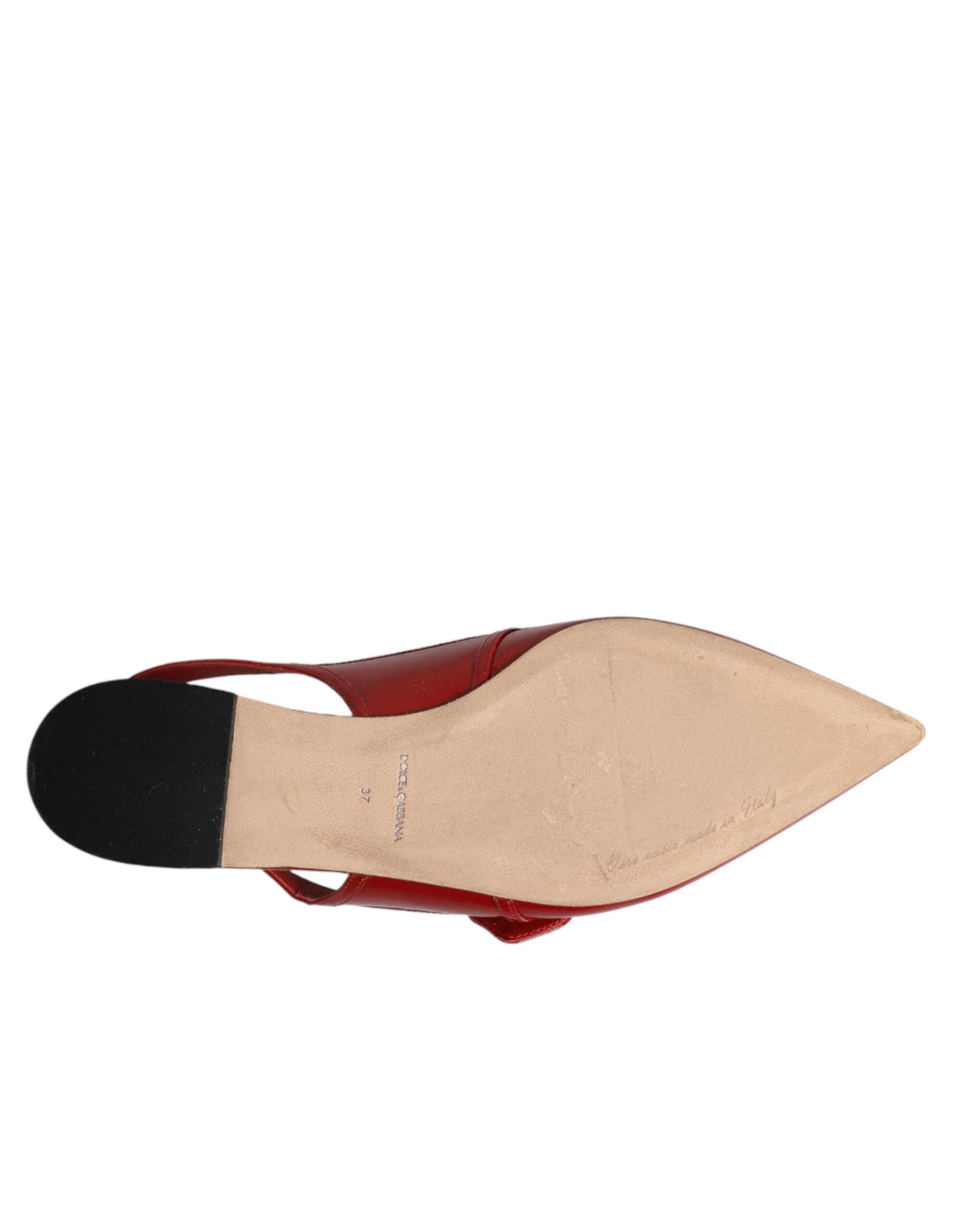 Dolce & Gabbana Red Leather Slingback Flats Sandals Shoes Dolce & Gabbana