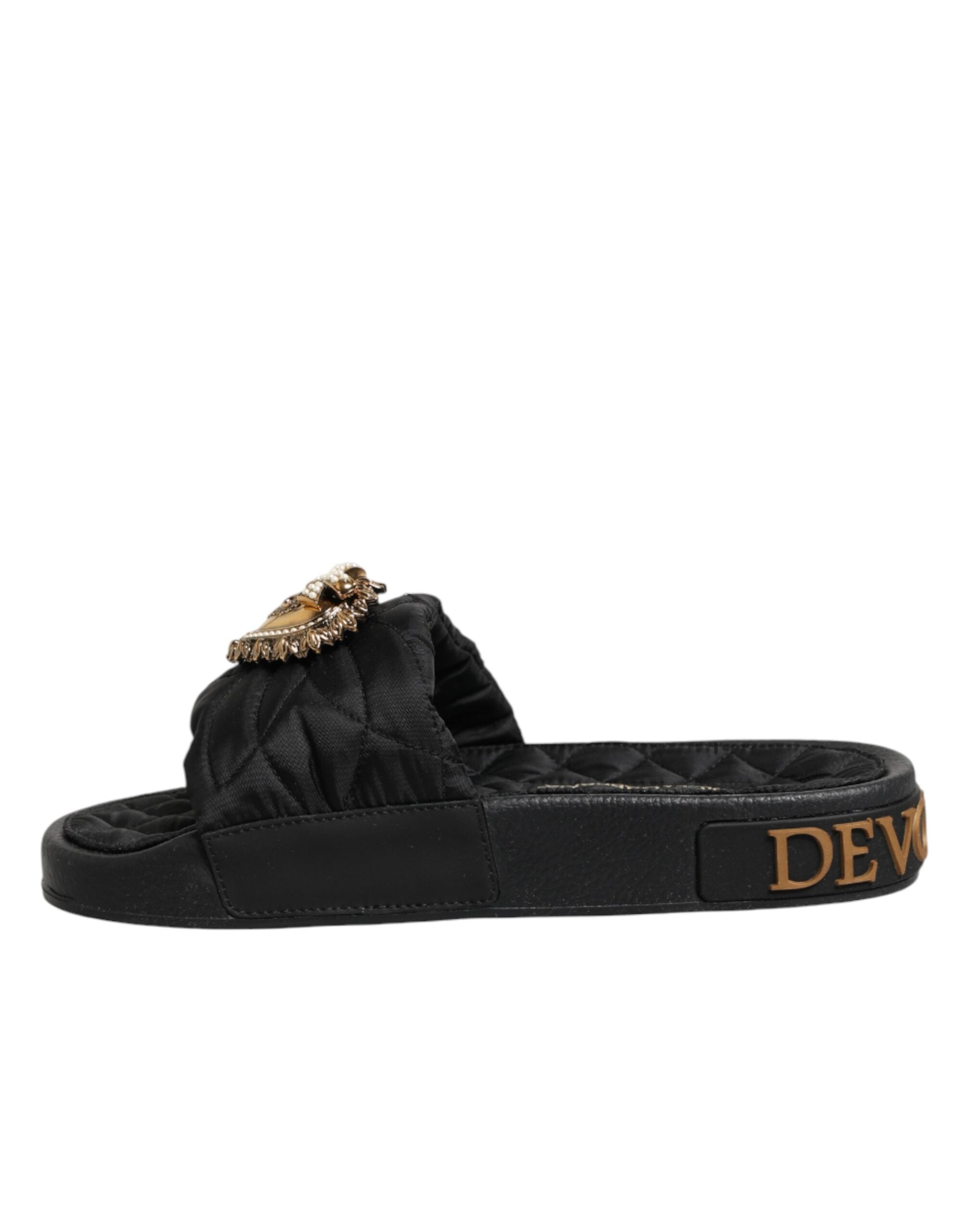 Dolce & Gabbana Black Devotion Matelassé Leather Slides Shoes Dolce & Gabbana