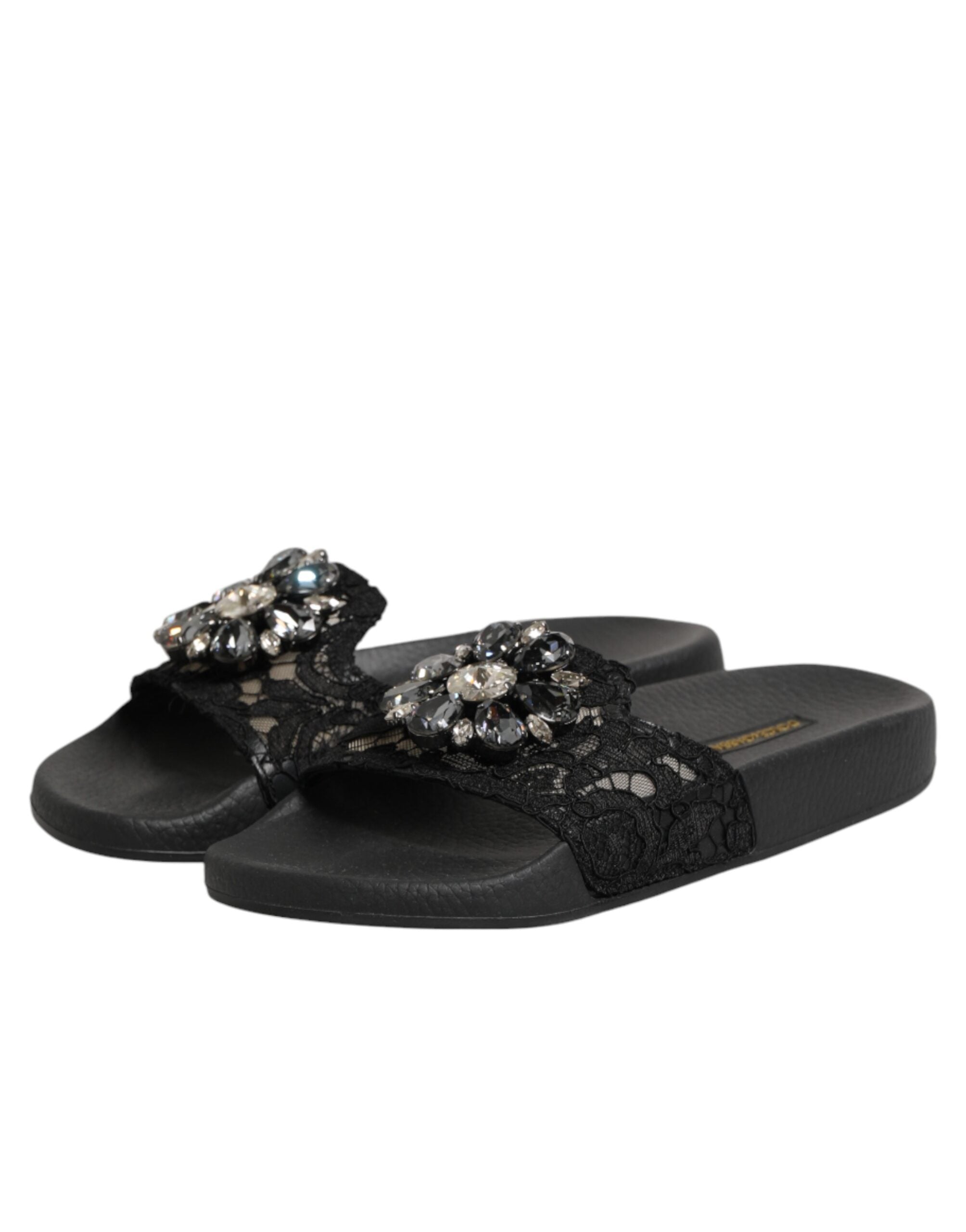 Dolce & Gabbana Black Devotion Matelassé Leather Slides Shoes Dolce & Gabbana
