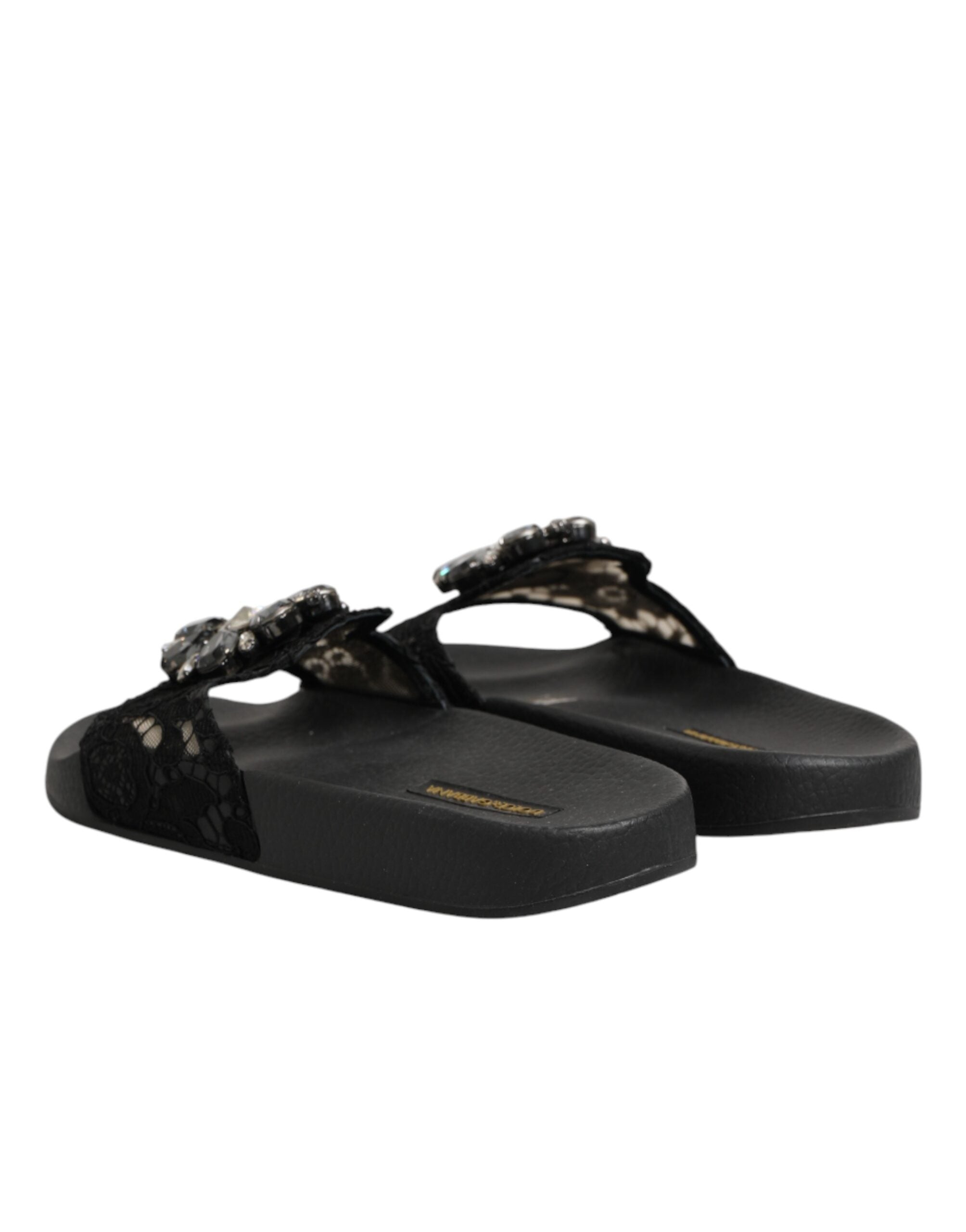 Dolce & Gabbana Black Devotion Matelassé Leather Slides Shoes Dolce & Gabbana