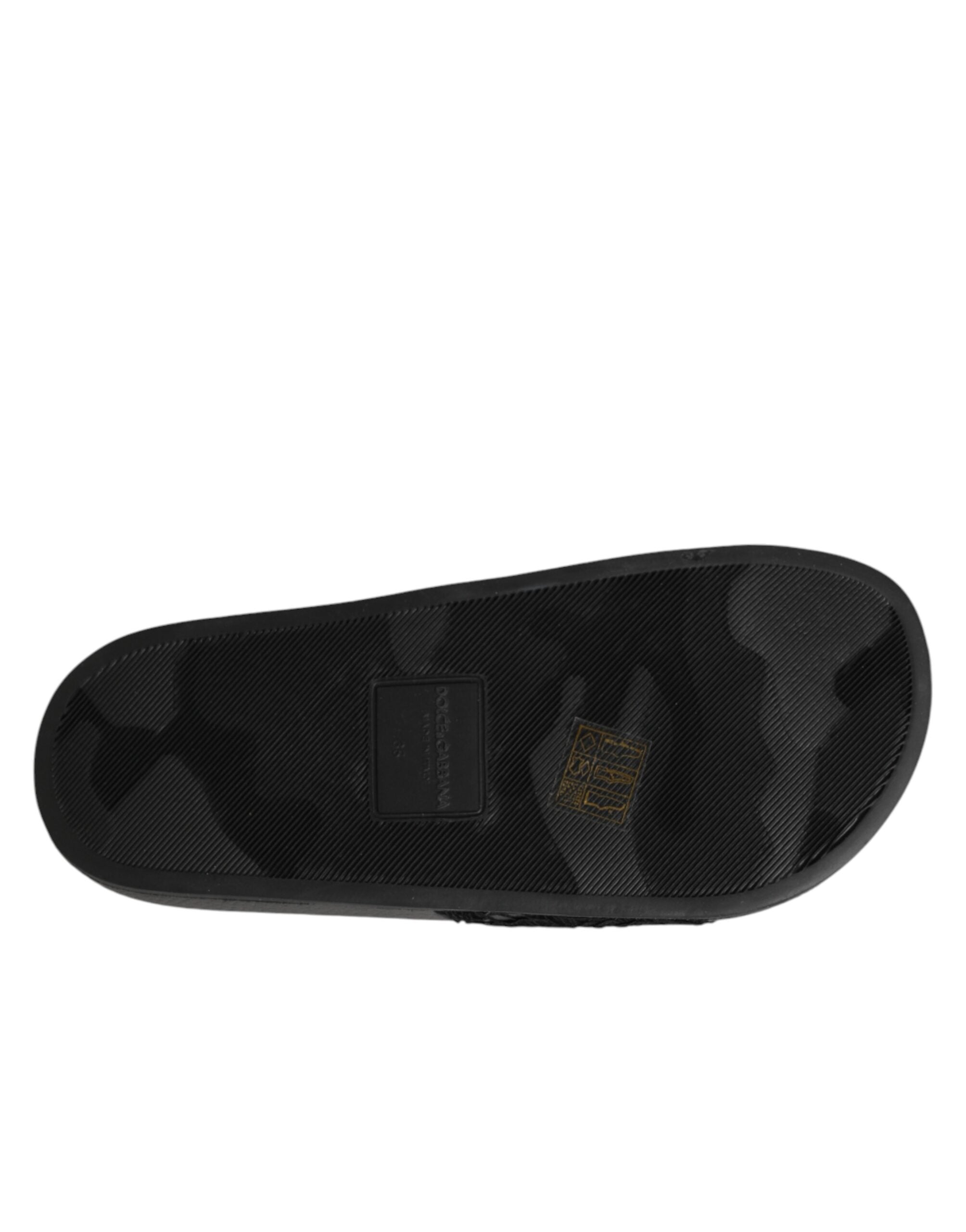 Dolce & Gabbana Black Devotion Matelassé Leather Slides Shoes Dolce & Gabbana