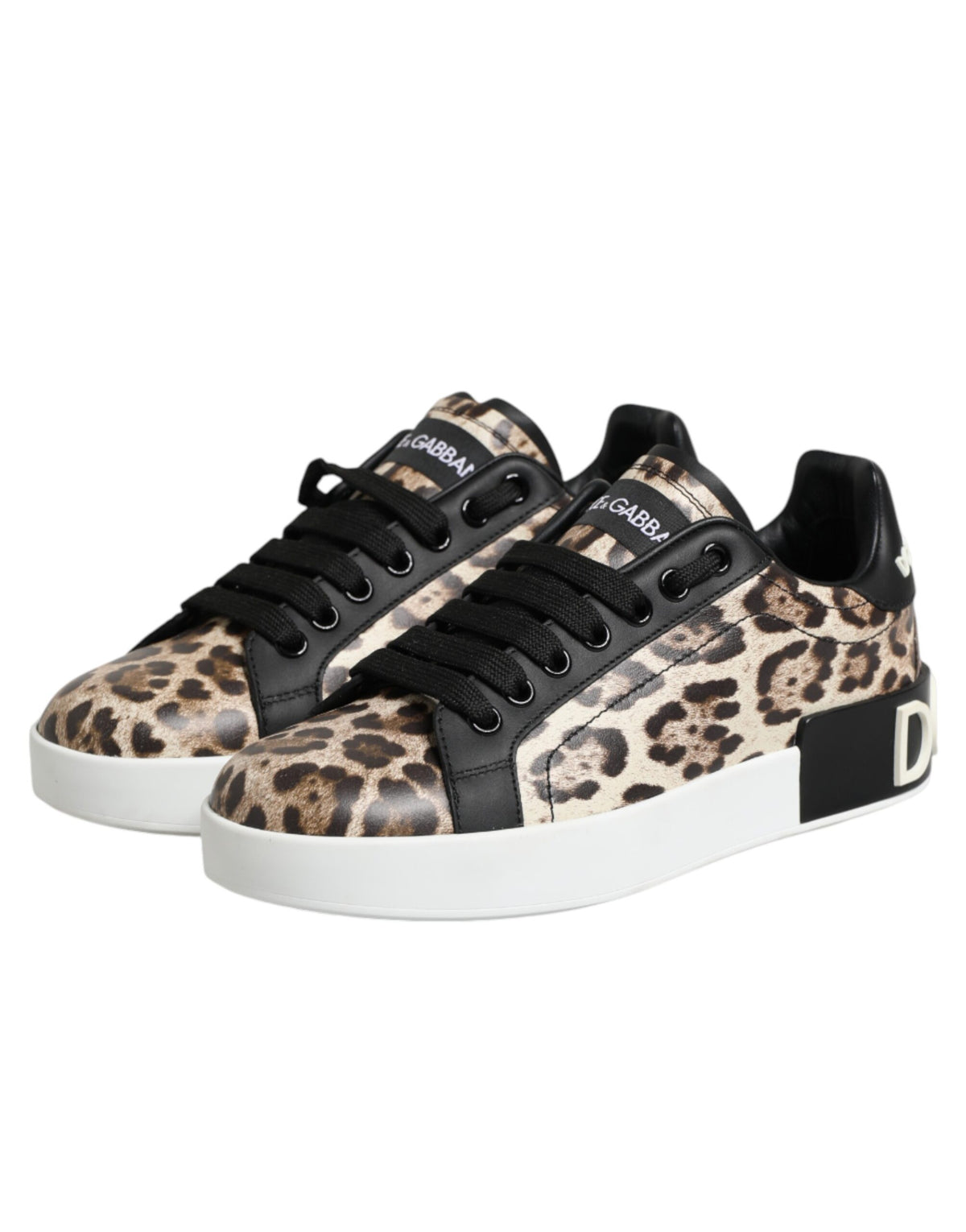Dolce & Gabbana Brown Leather Leopard Low Top Sneakers Shoes
