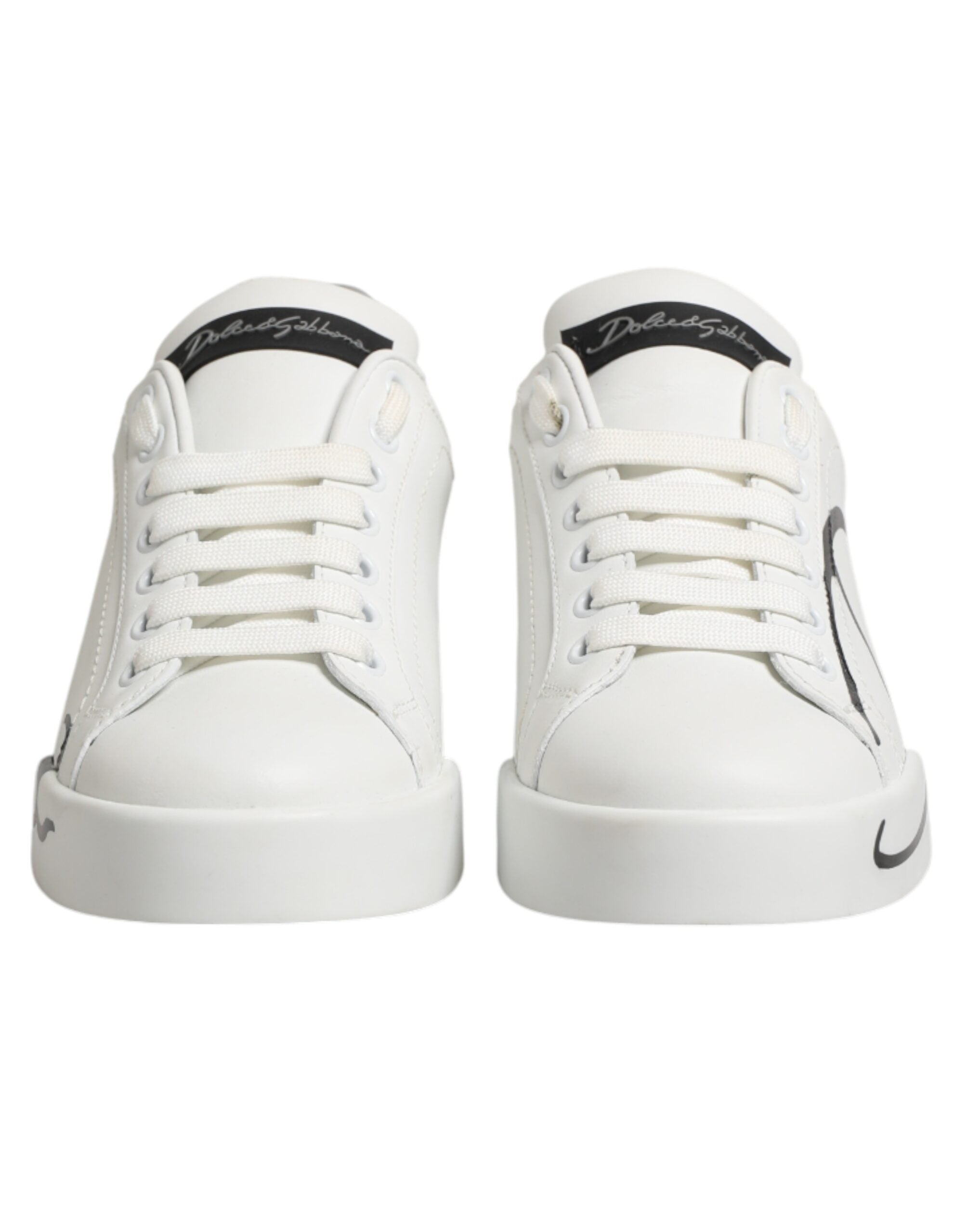 Dolce & Gabbana White Gray Low Top Leather Sneaker Shoes Dolce & Gabbana