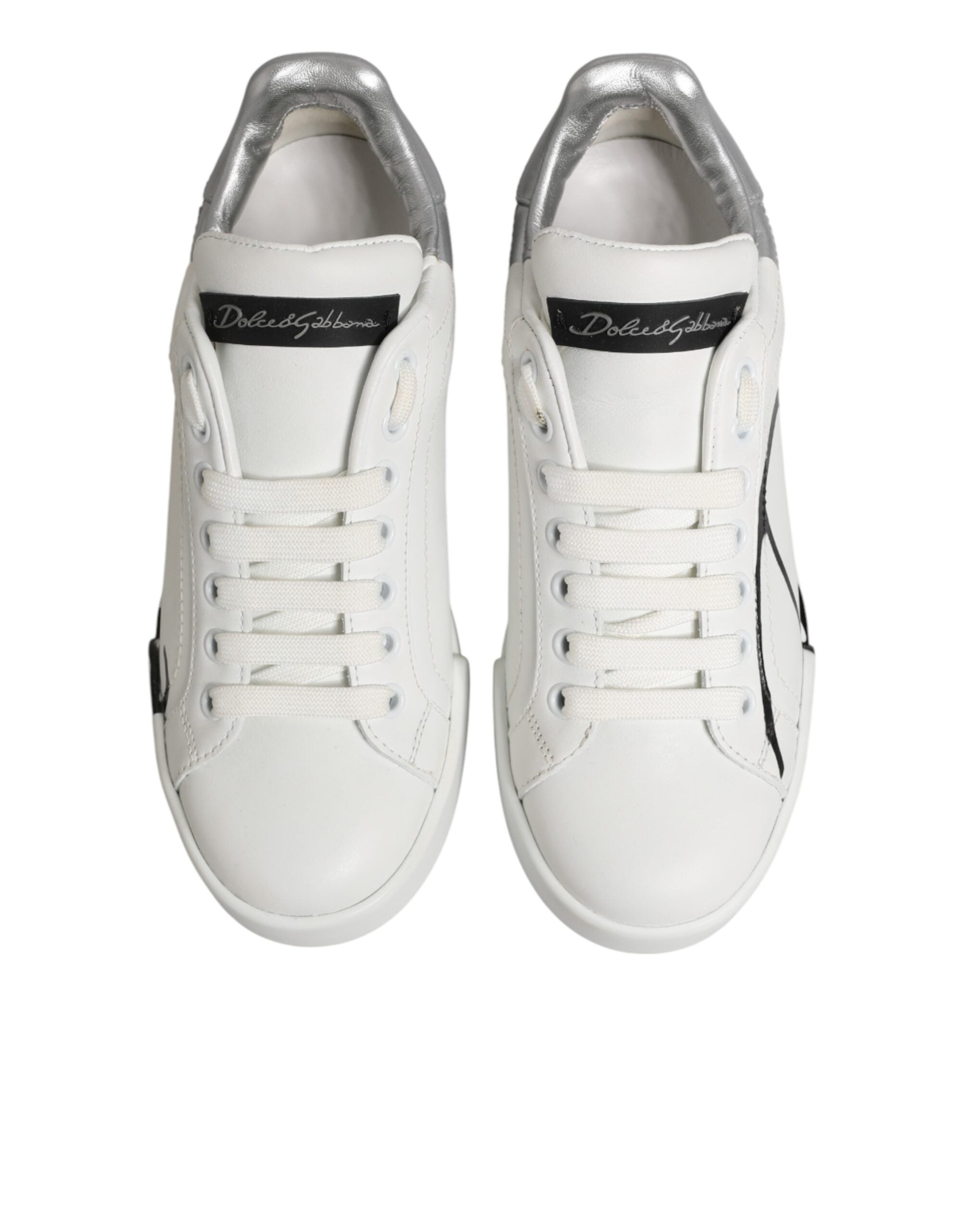 Dolce & Gabbana White Gray Low Top Leather Sneaker Shoes Dolce & Gabbana