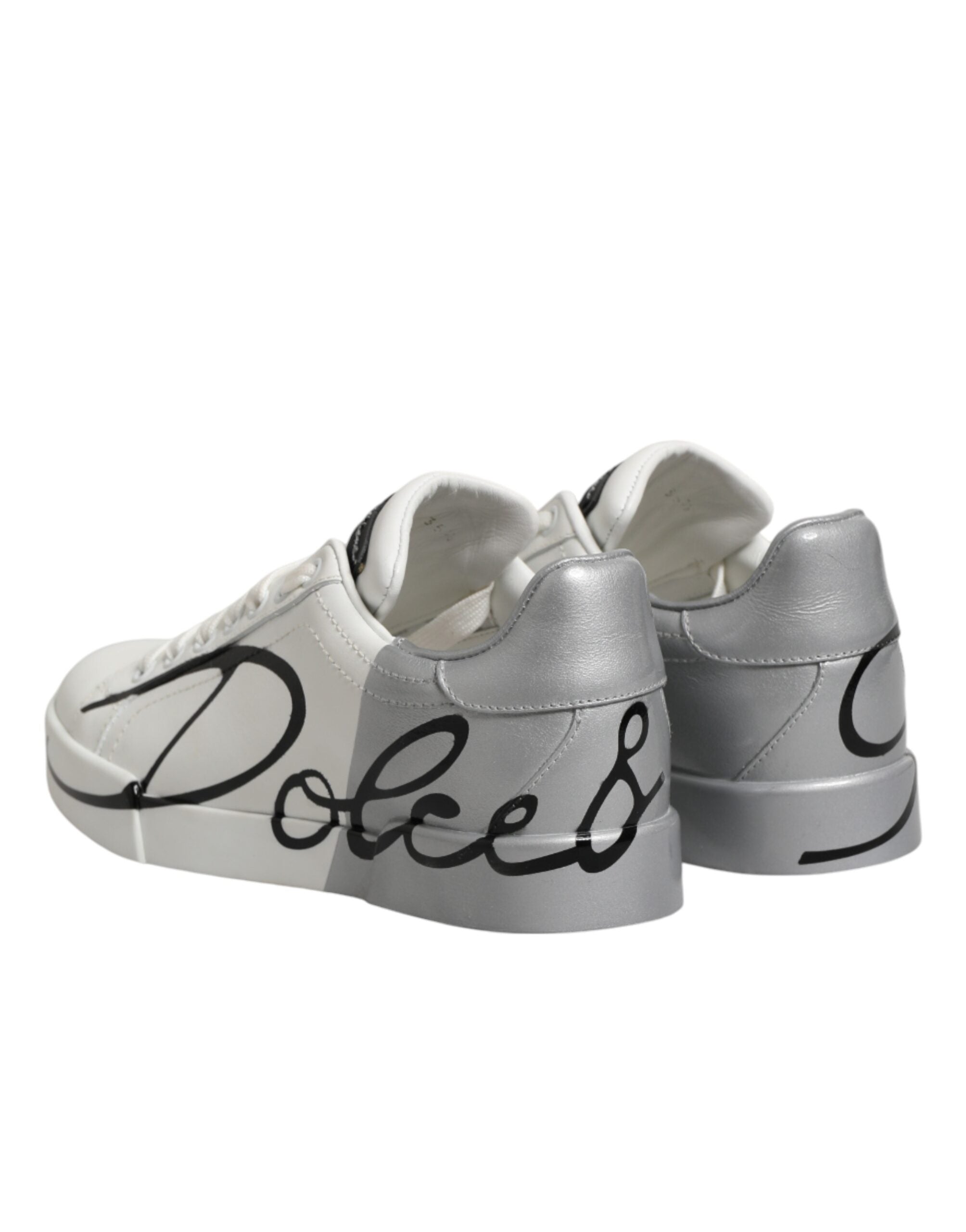Dolce & Gabbana White Gray Low Top Leather Sneaker Shoes Dolce & Gabbana