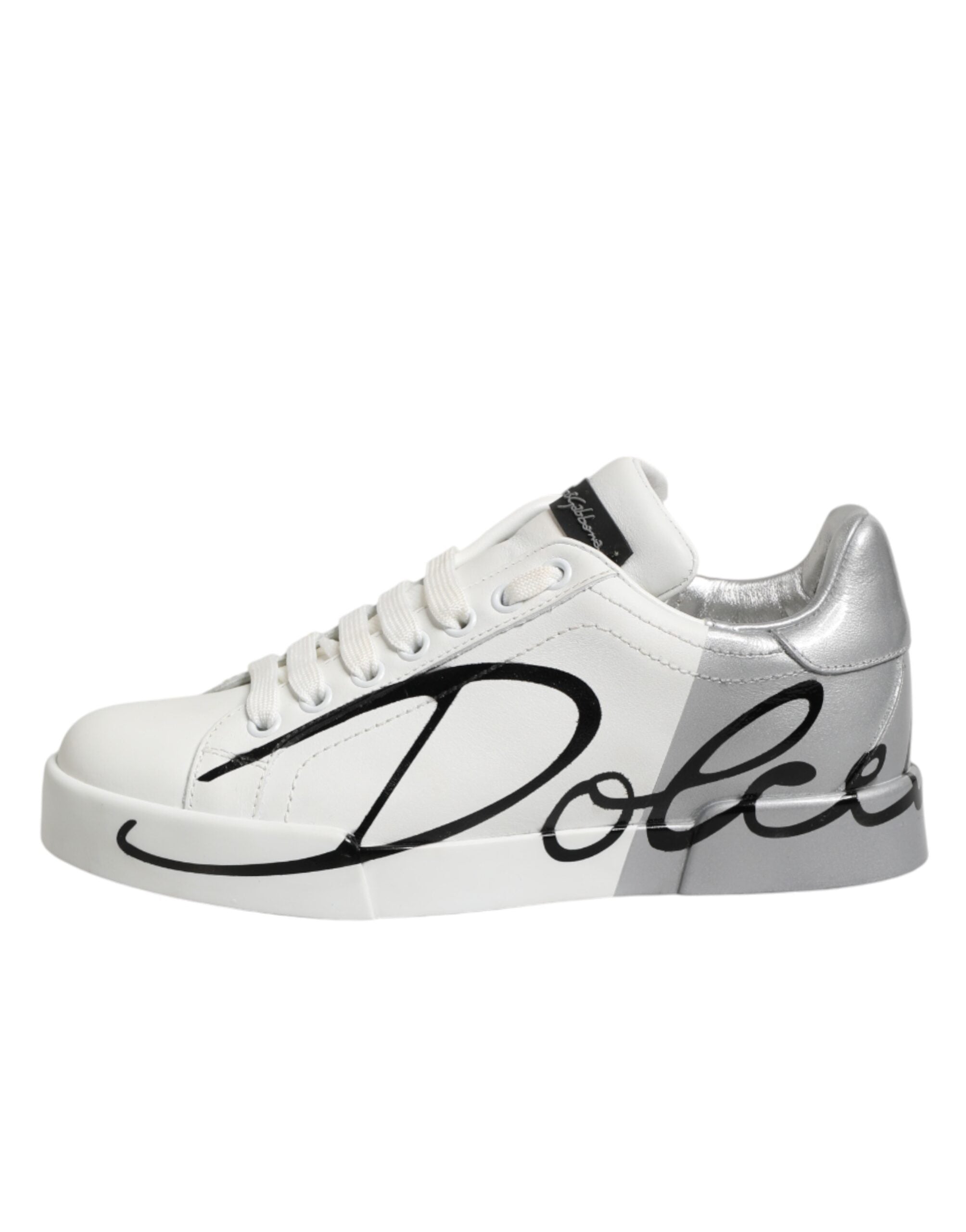 Dolce & Gabbana White Gray Low Top Leather Sneaker Shoes Dolce & Gabbana