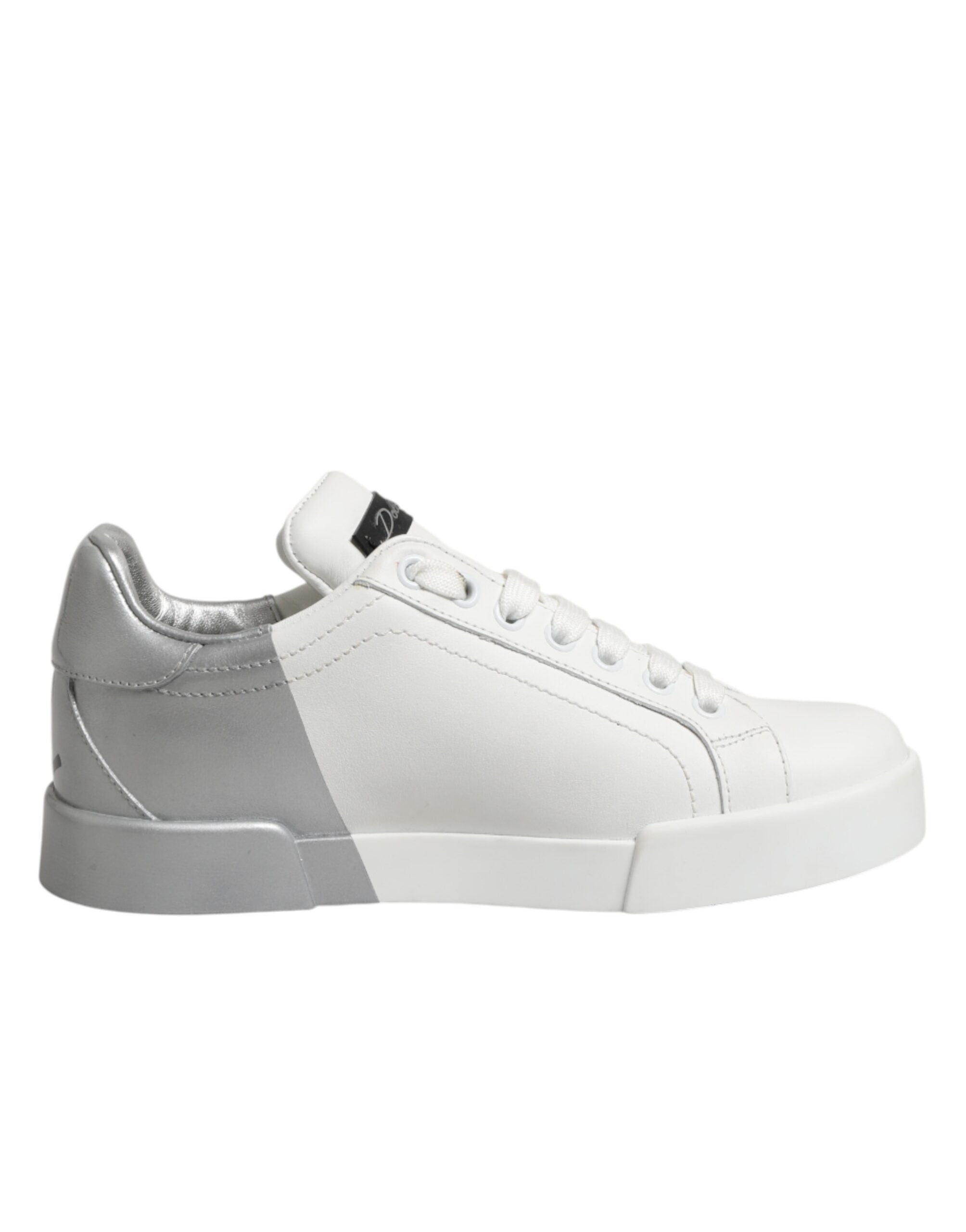 Dolce & Gabbana White Gray Low Top Leather Sneaker Shoes Dolce & Gabbana