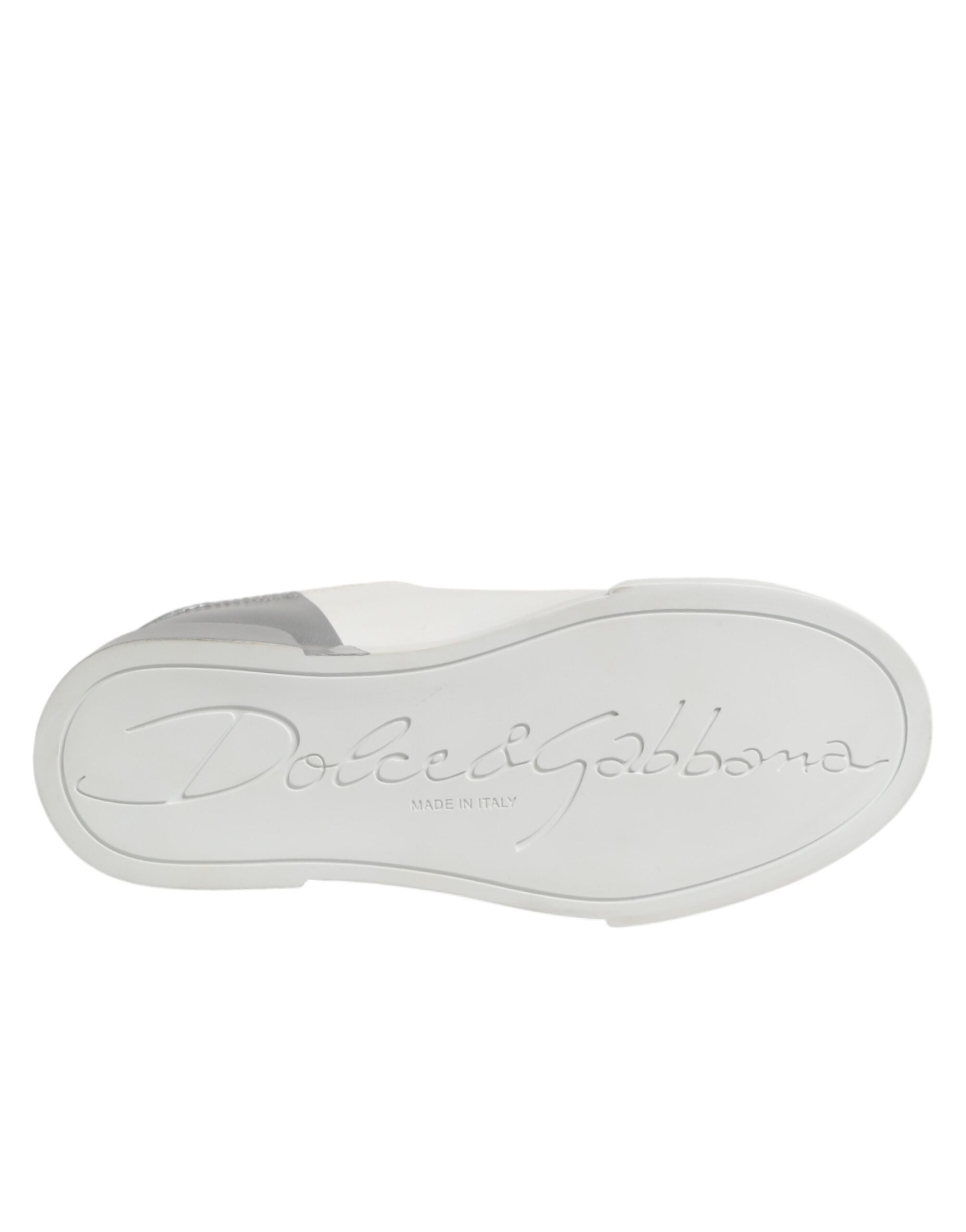 Dolce & Gabbana White Gray Low Top Leather Sneaker Shoes Dolce & Gabbana
