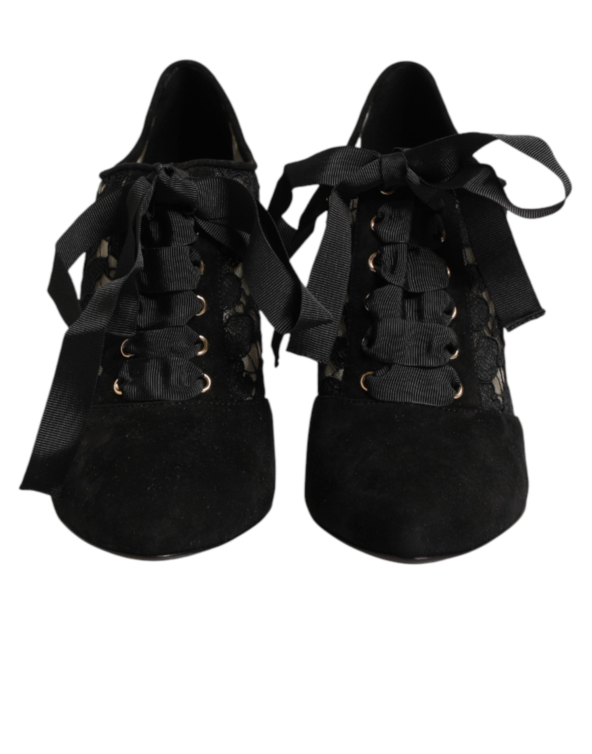 Dolce & Gabbana Black Floral High Heels LACE-UPS Pumps Shoes Dolce & Gabbana