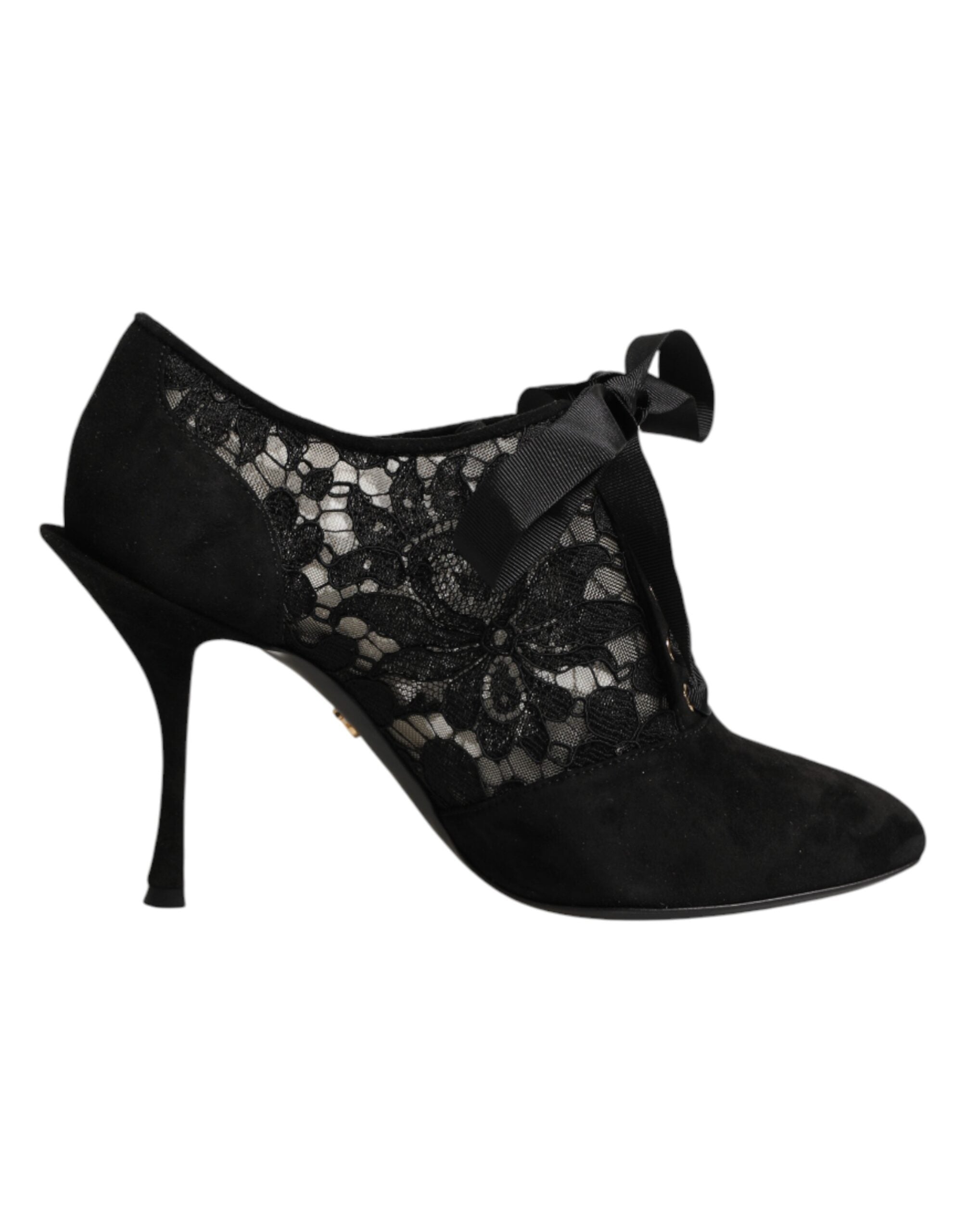 Dolce & Gabbana Black Floral High Heels LACE-UPS Pumps Shoes Dolce & Gabbana