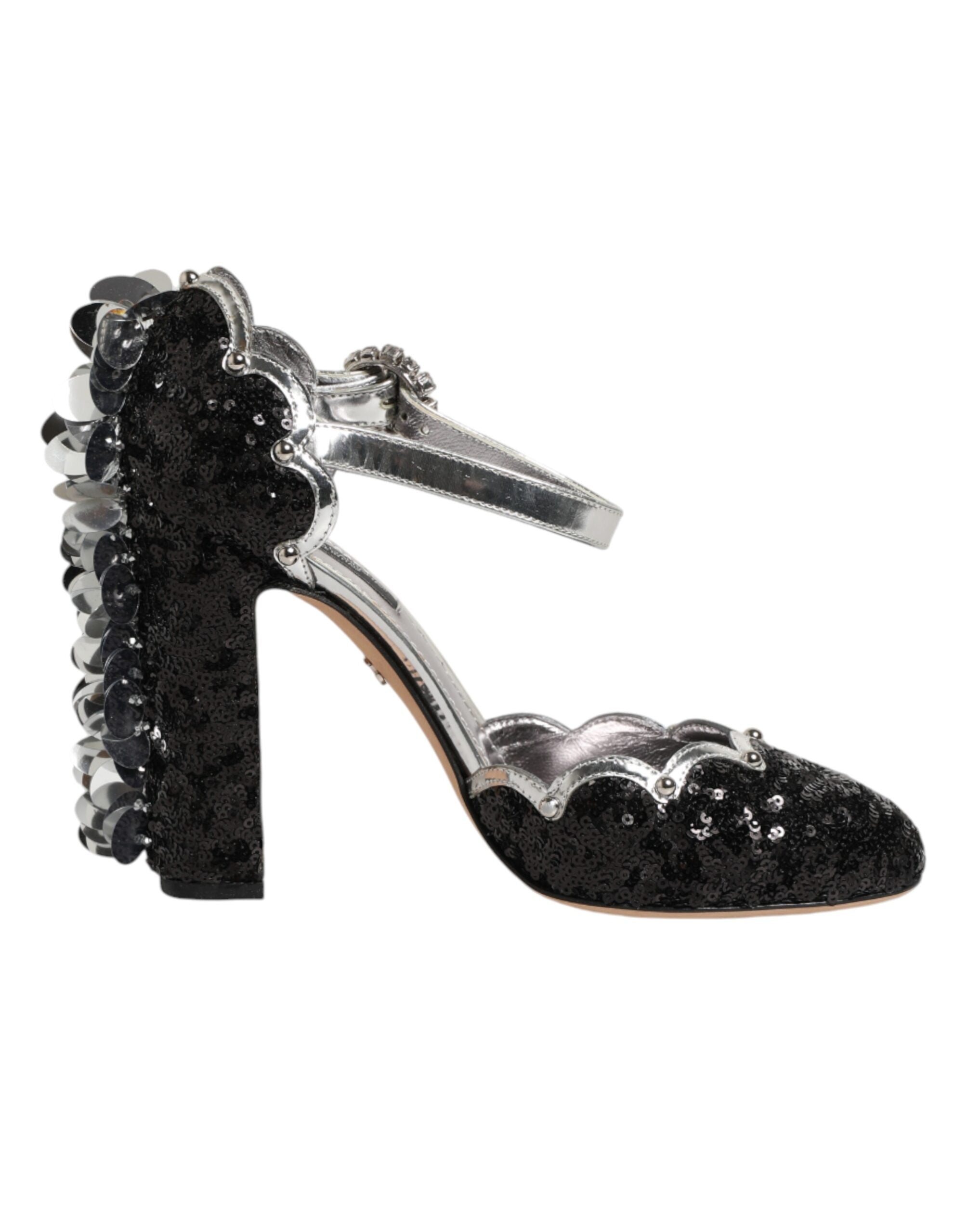 Dolce & Gabbana Black Sequined Ankle Strap Sandals Shoes Dolce & Gabbana