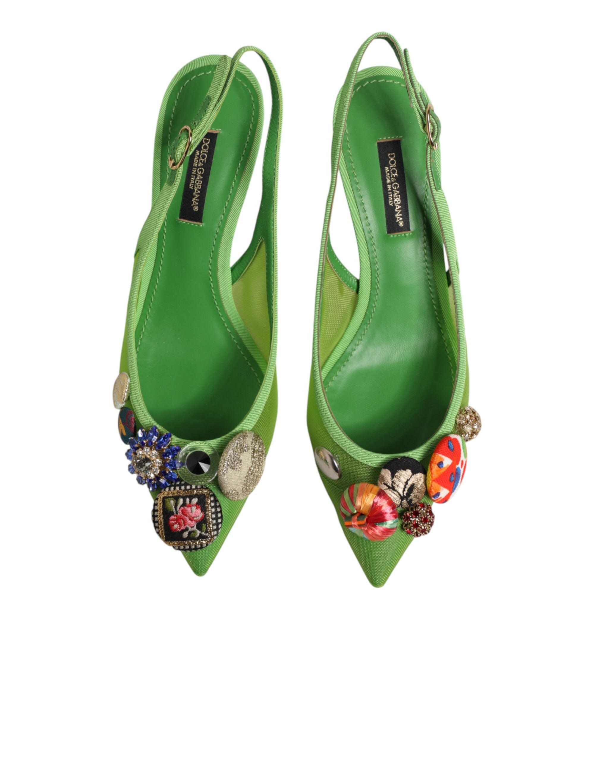 Dolce & Gabbana Green Embellished Heels Slingbacks Shoes Dolce & Gabbana