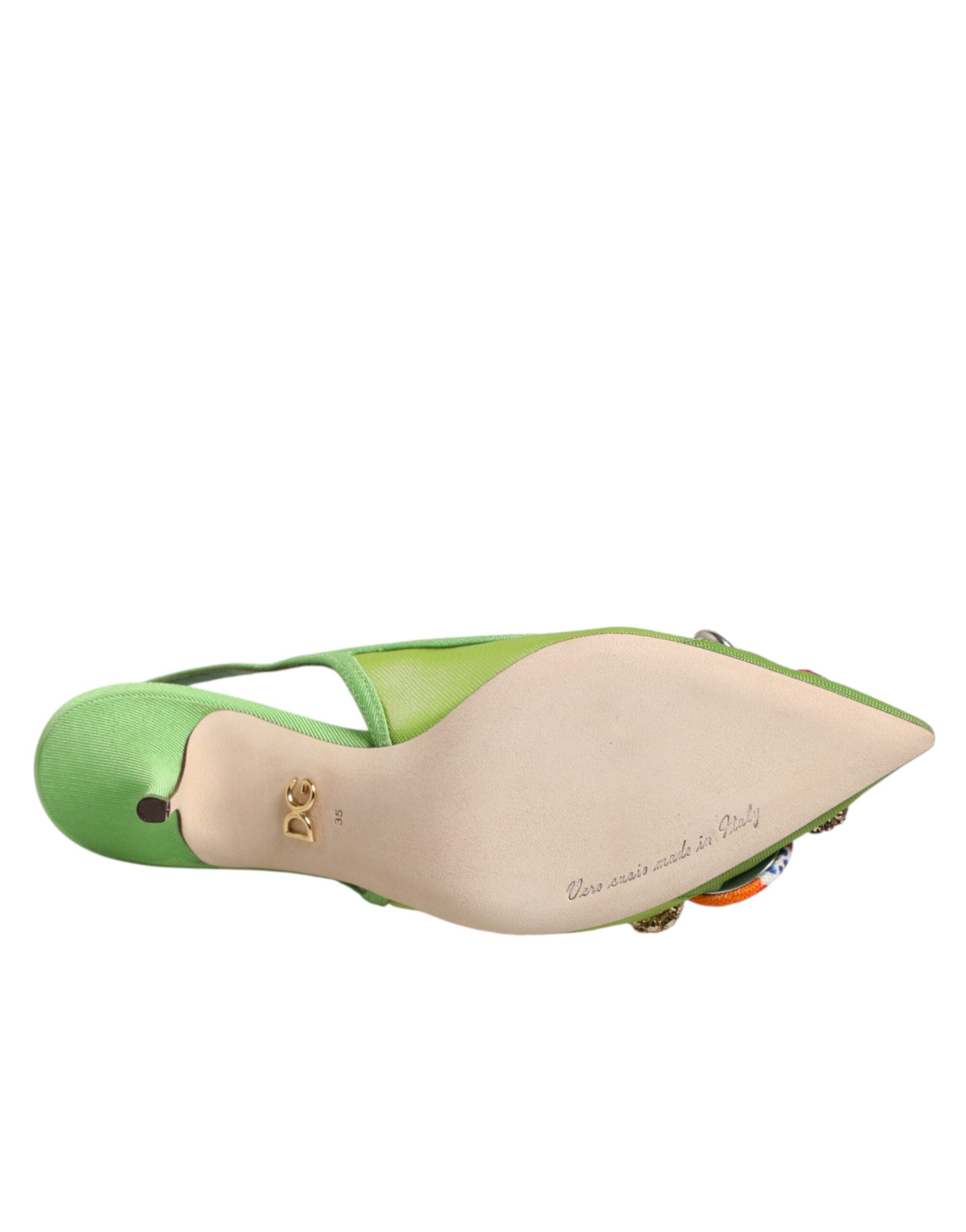 Dolce & Gabbana Green Embellished Heels Slingbacks Shoes Dolce & Gabbana