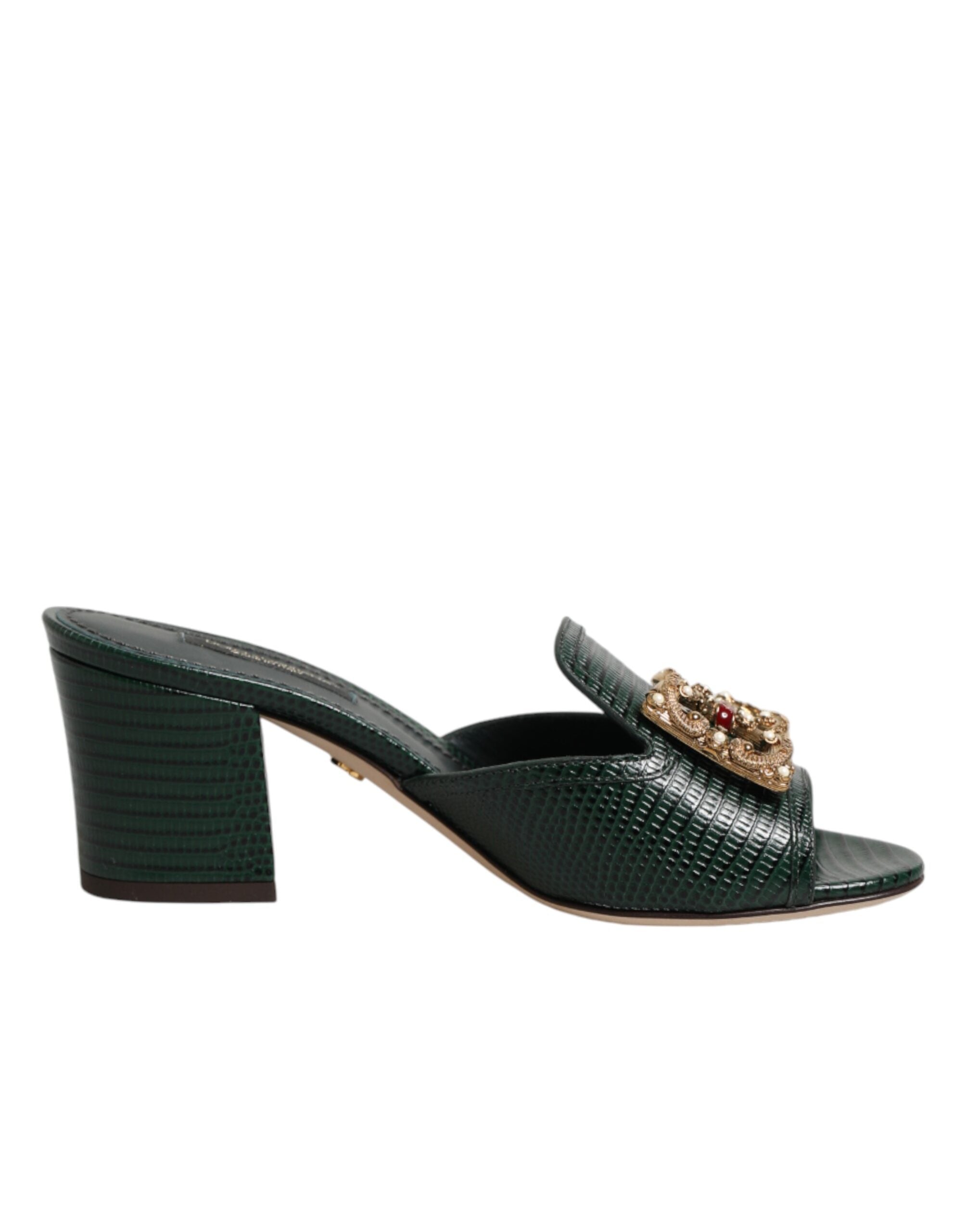 Dolce & Gabbana Green DG Amore Heel Slides Sandals Shoes Dolce & Gabbana