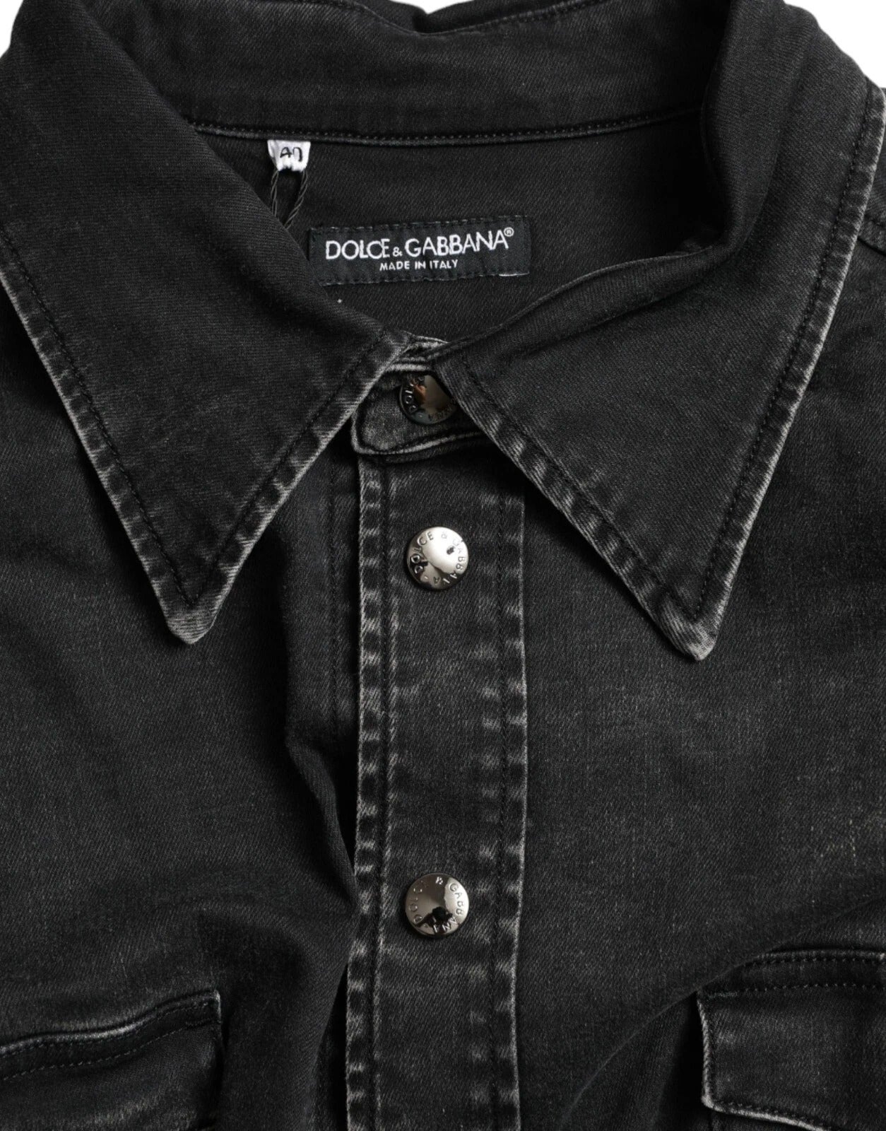 Dolce & Gabbana Black Cotton Long Sleeve Denim Casual Shirt Dolce & Gabbana