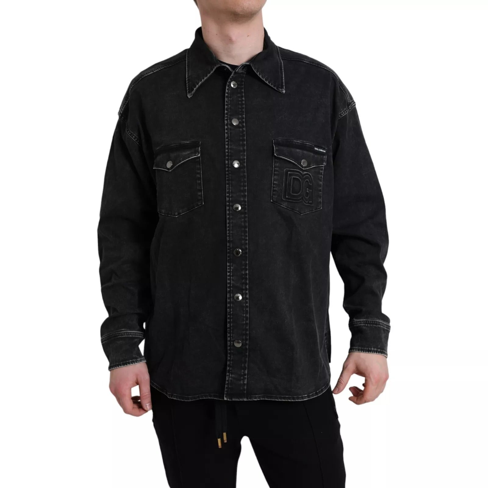 Dolce & Gabbana Black Cotton Long Sleeve Denim Casual Shirt Dolce & Gabbana