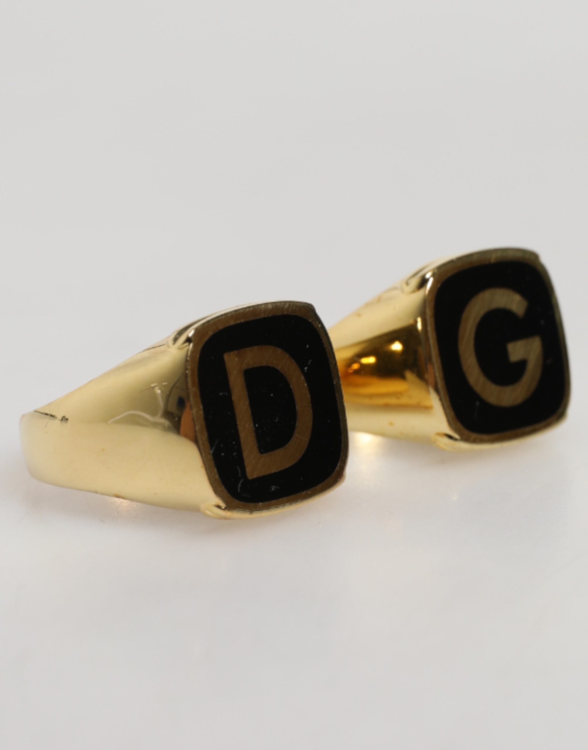 Dolce & Gabbana Gold-Tone Real Brass Black Enamel "DG" Adjustable Rings Dolce & Gabbana