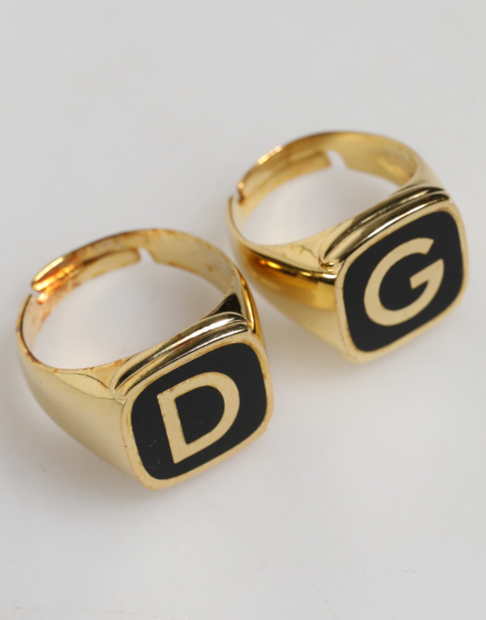 Dolce & Gabbana Gold-Tone Real Brass Black Enamel "DG" Adjustable Rings Dolce & Gabbana