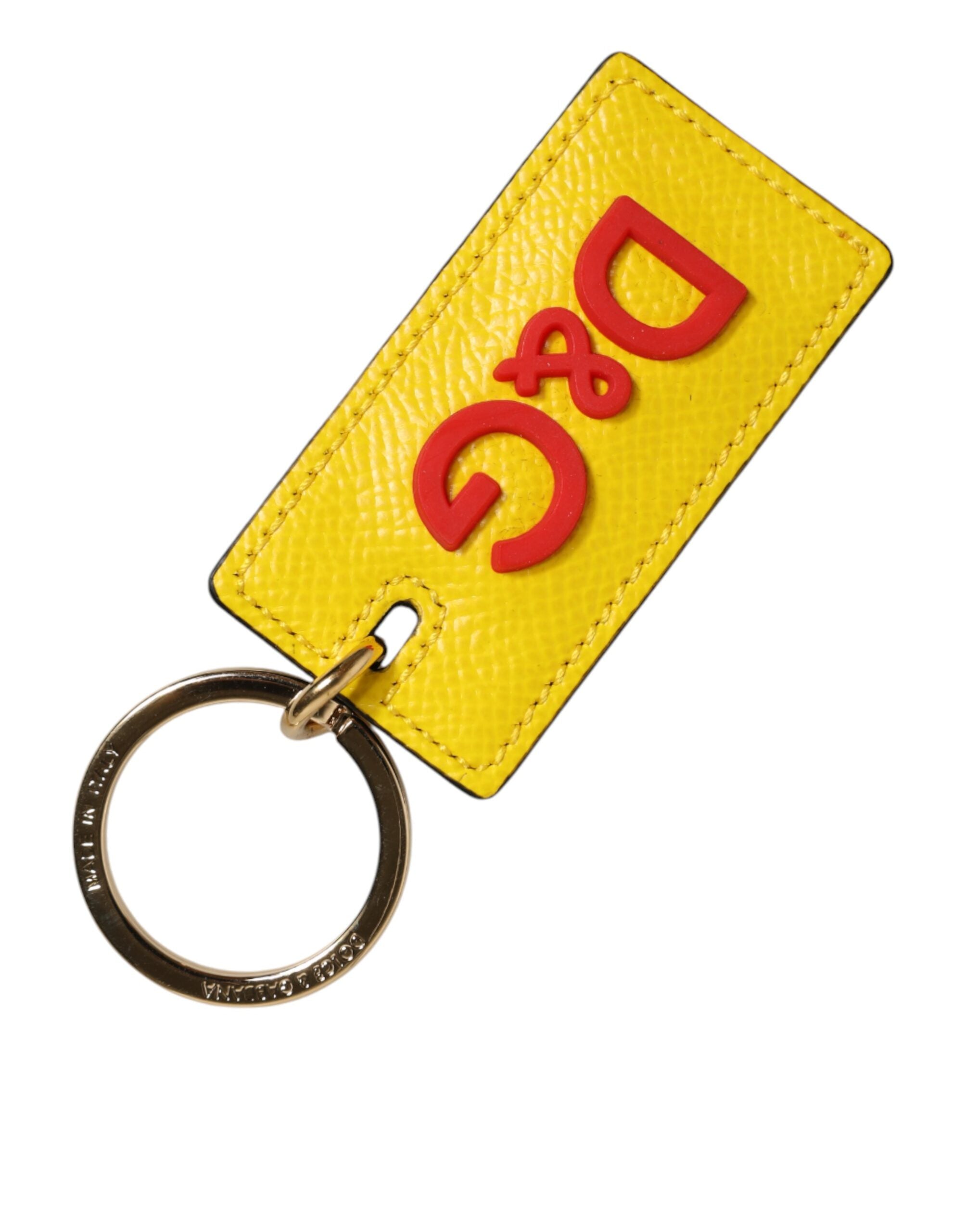 Dolce & Gabbana Yellow Calf Leather Logo Metal Ring Men Keychain Keyring Dolce & Gabbana