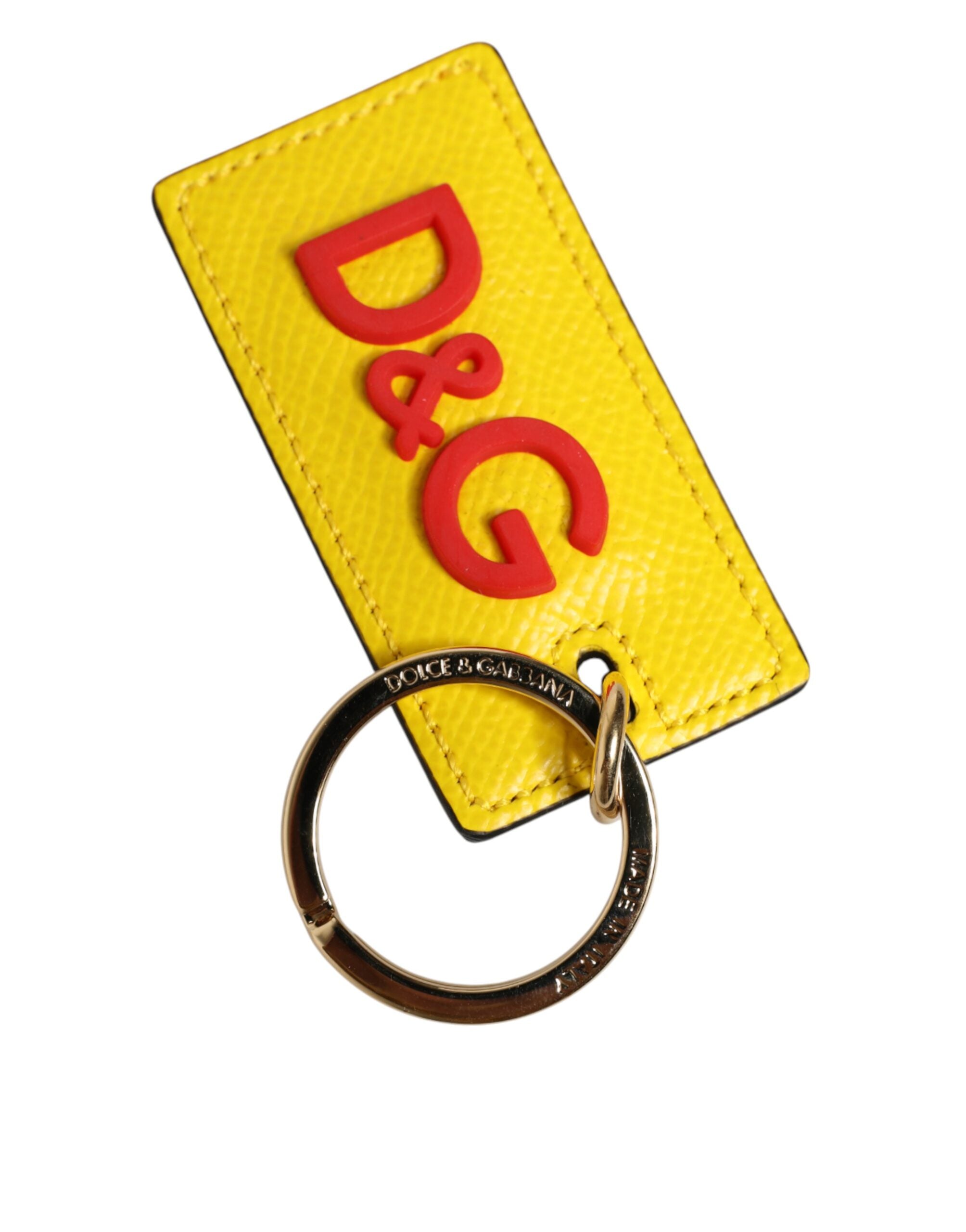 Dolce & Gabbana Yellow Calf Leather Logo Metal Ring Men Keychain Keyring Dolce & Gabbana