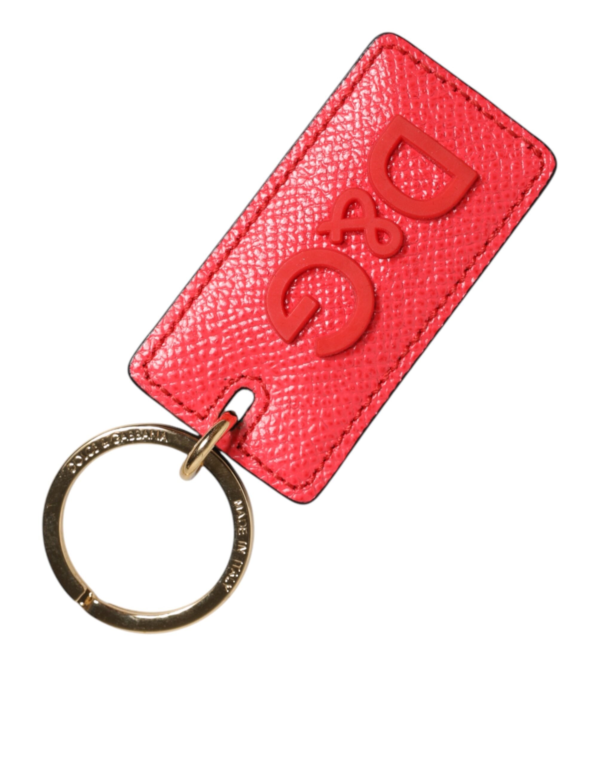 Dolce & Gabbana Red Calf Leather Logo Metal Ring Men Keychain Keyring Dolce & Gabbana