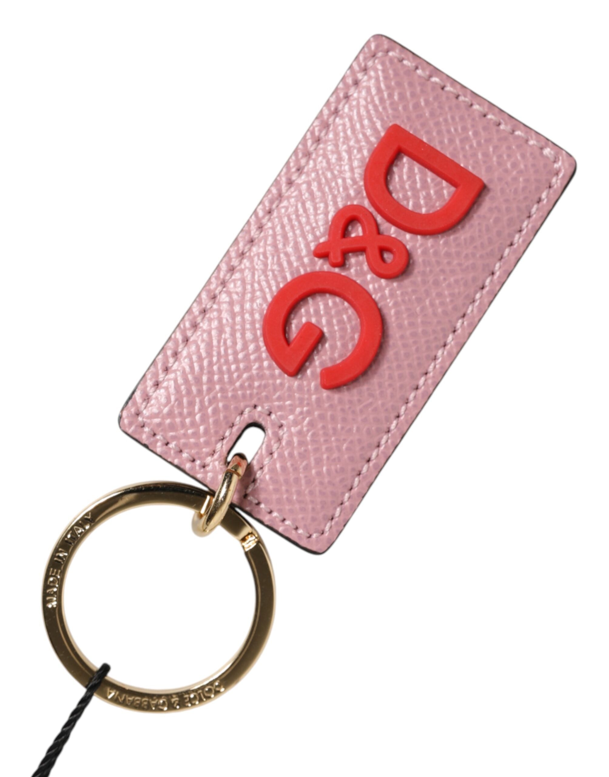 Dolce & Gabbana Pink Calf Leather Logo Metal Ring Men Keychain Keyring Dolce & Gabbana