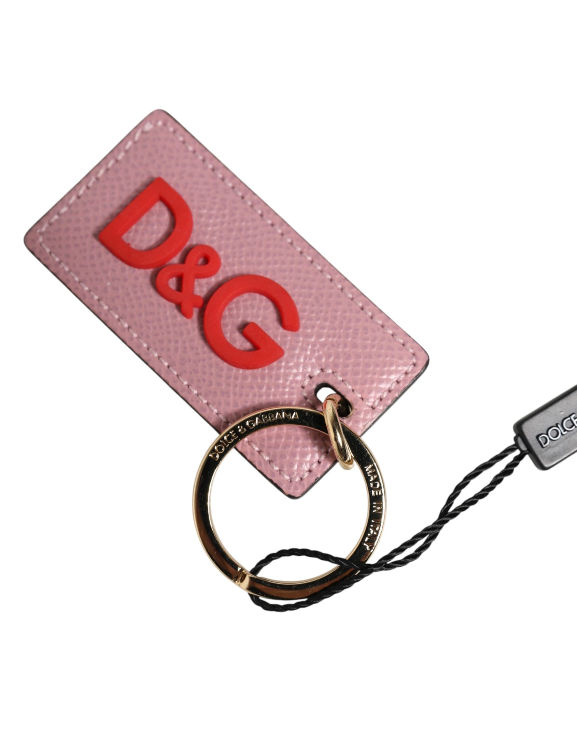 Dolce & Gabbana Pink Calf Leather Logo Metal Ring Men Keychain Keyring Dolce & Gabbana