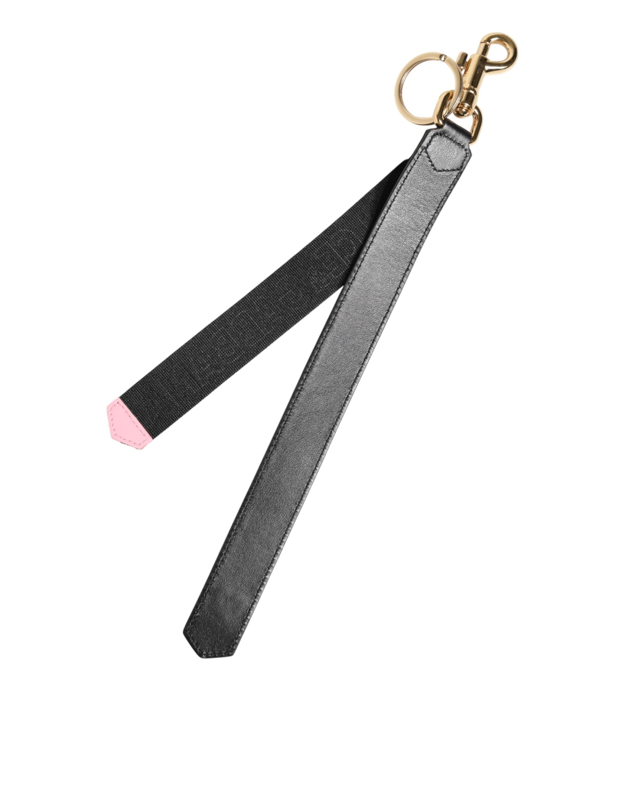 Dolce & Gabbana Black Yellow Logo Letaher Brass Holder Keychain Keyring Dolce & Gabbana