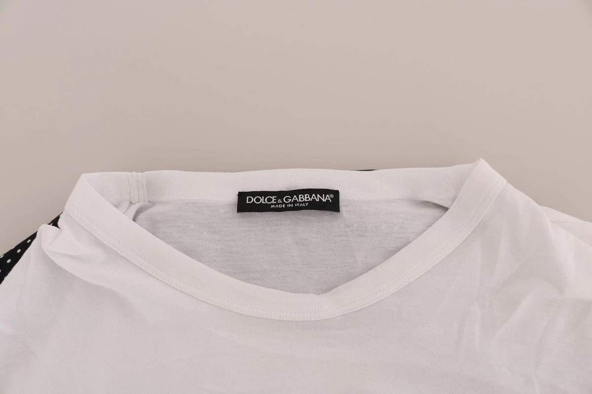 Dolce & Gabbana White Cotton Black Silk Scarf Top T-shirt
