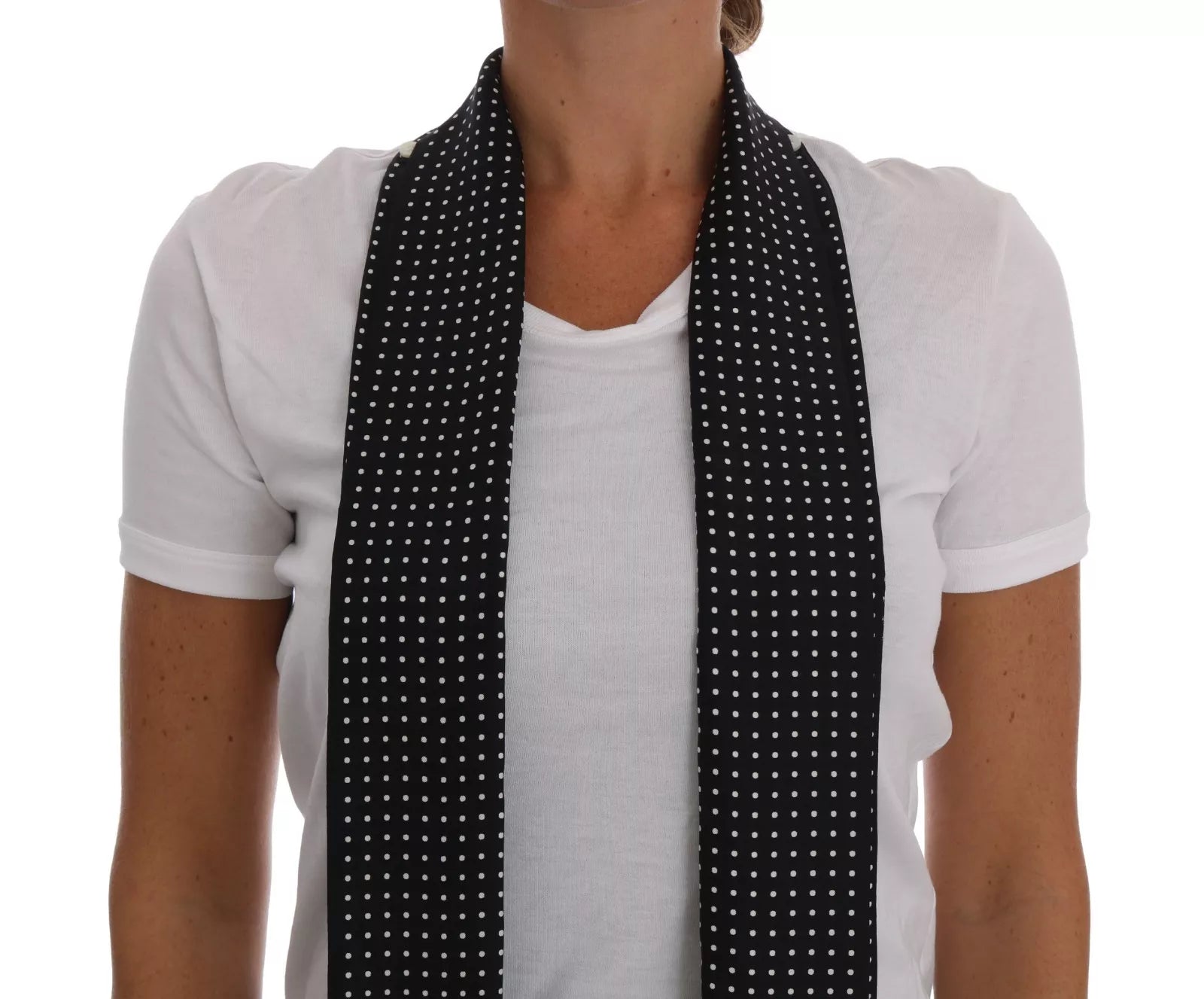 Dolce & Gabbana White Cotton Black Silk Scarf Top T-shirt Dolce & Gabbana