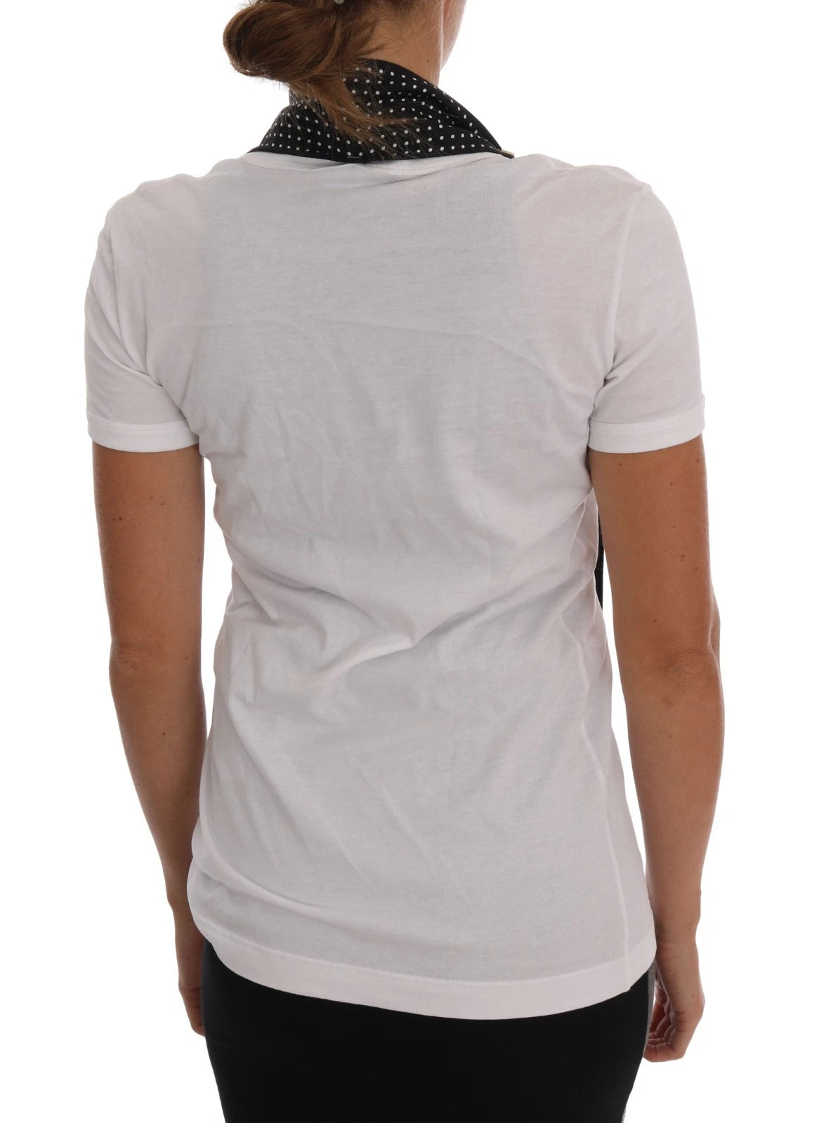 Dolce & Gabbana White Cotton Black Silk Scarf Top T-shirt Dolce & Gabbana
