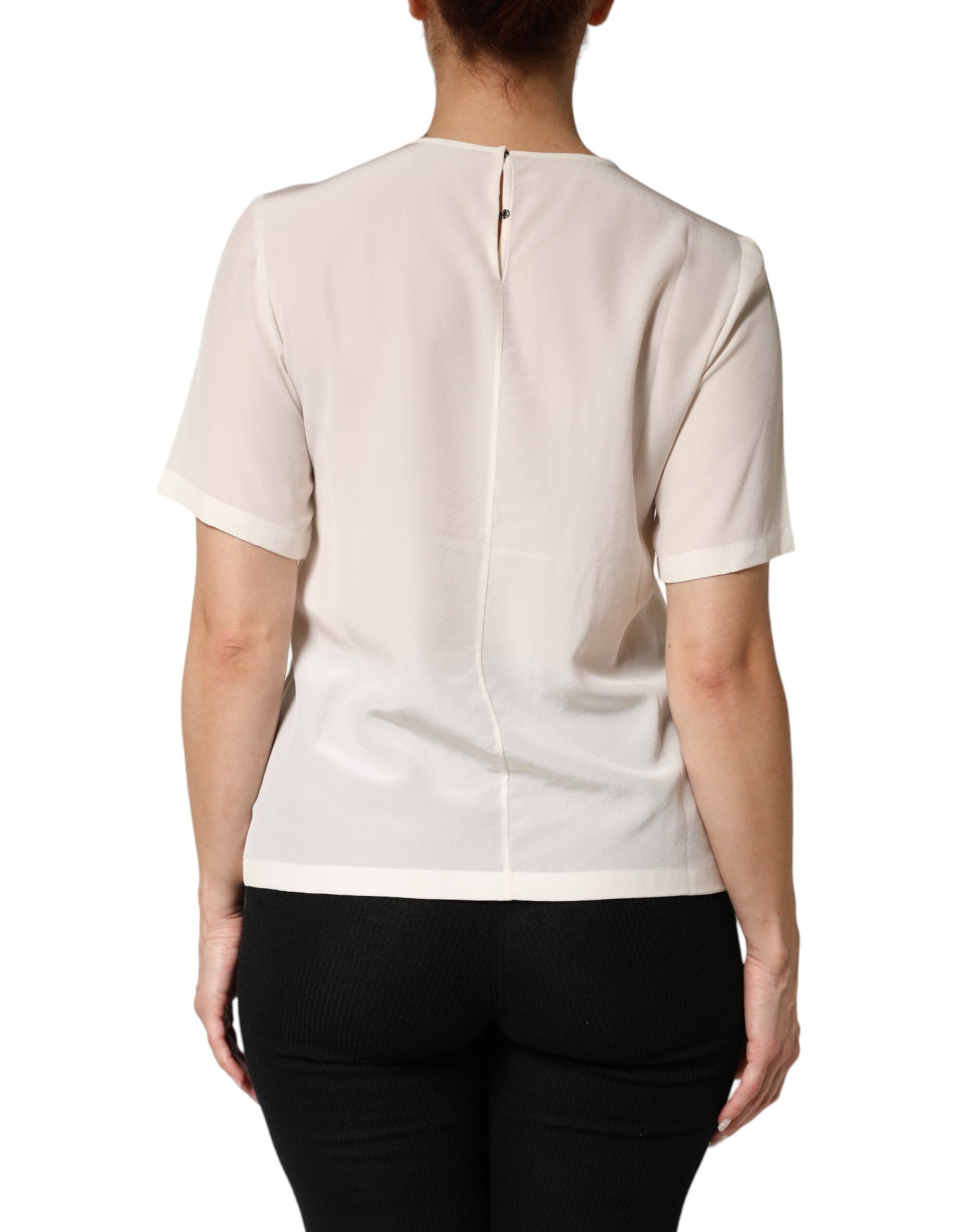 Dolce & Gabbana Cream Silk Silhouette Detail Short Sleeve Top Dolce & Gabbana