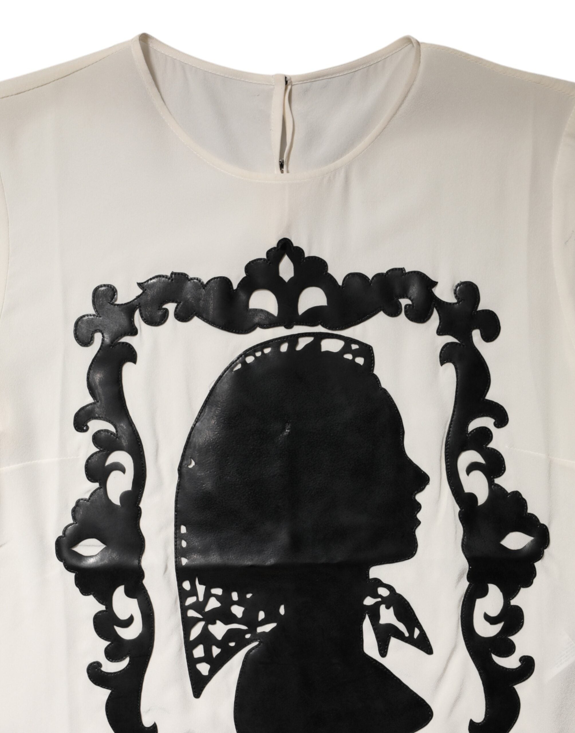 Dolce & Gabbana Cream Silk Silhouette Detail Short Sleeve Top Dolce & Gabbana