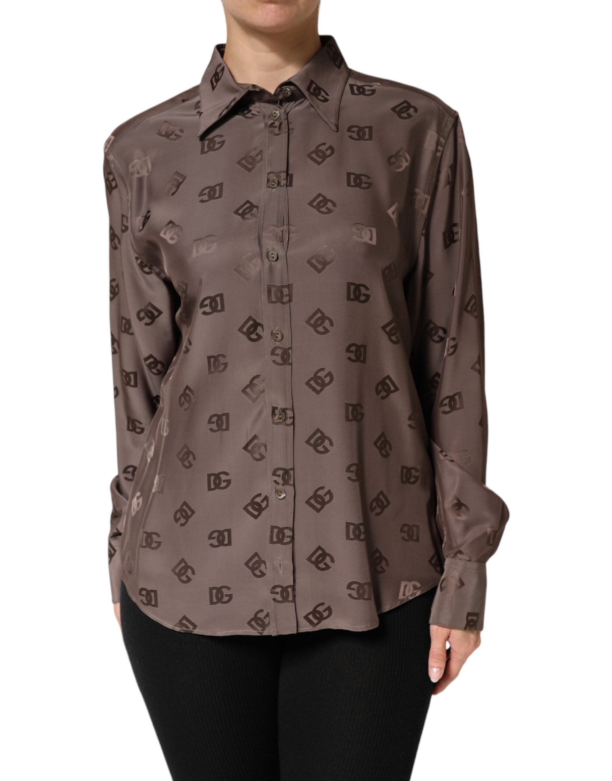 Dolce & Gabbana Brown Collared Long Sleeves Logo Shirt Top Dolce & Gabbana