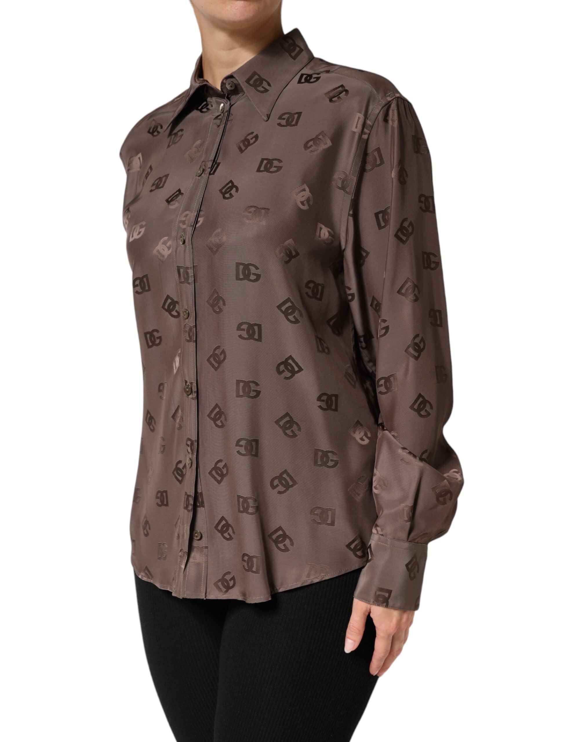 Dolce & Gabbana Brown Collared Long Sleeves Logo Shirt Top Dolce & Gabbana