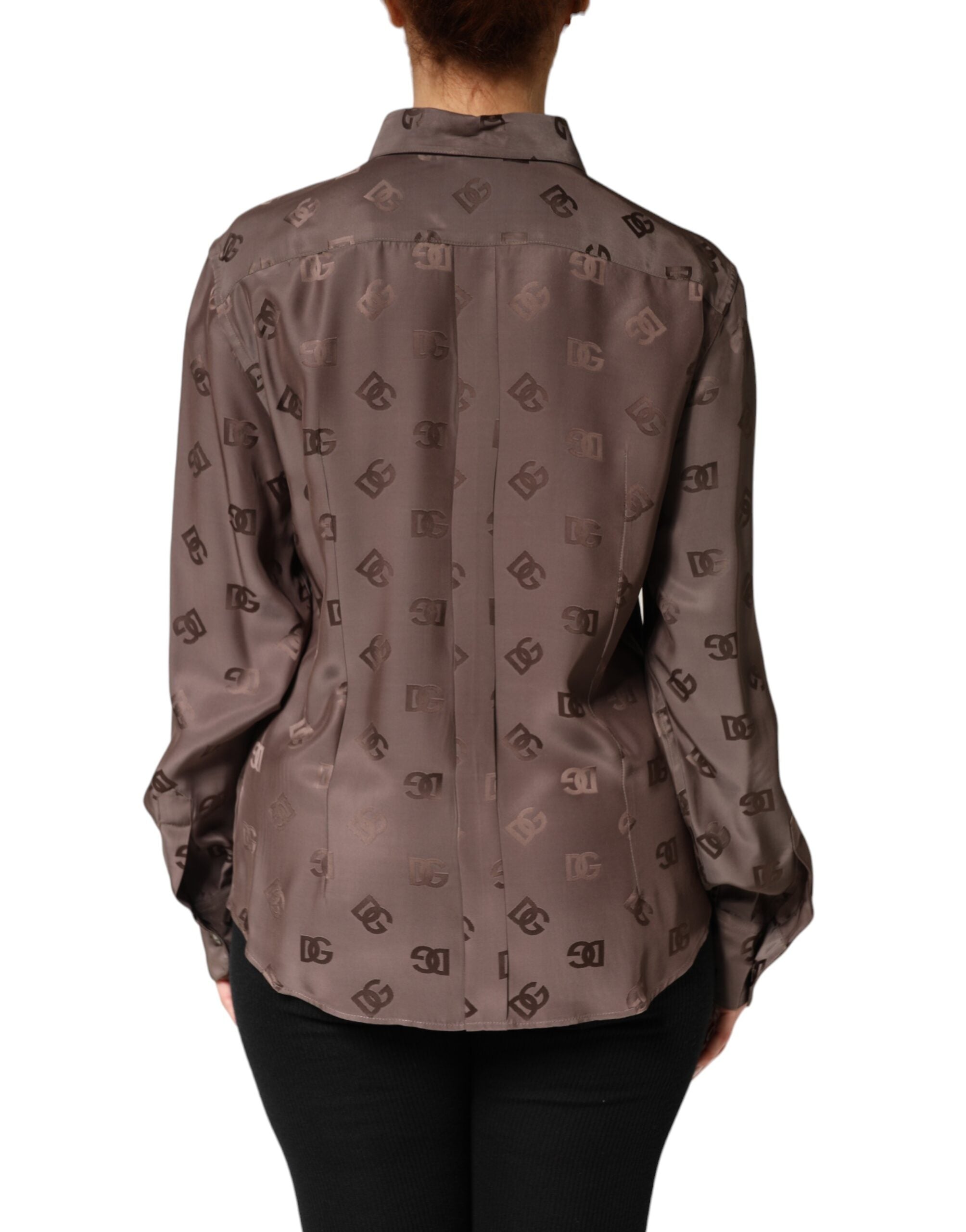Dolce & Gabbana Brown Collared Long Sleeves Logo Shirt Top Dolce & Gabbana