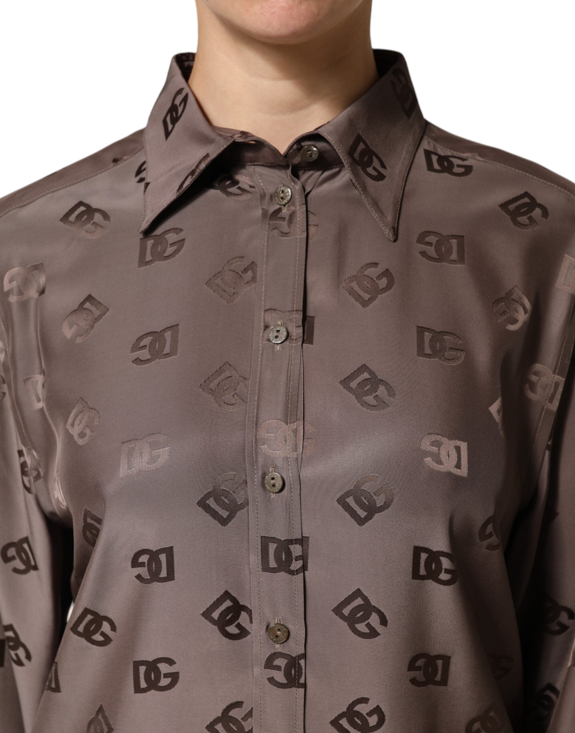 Dolce & Gabbana Brown Collared Long Sleeves Logo Shirt Top Dolce & Gabbana