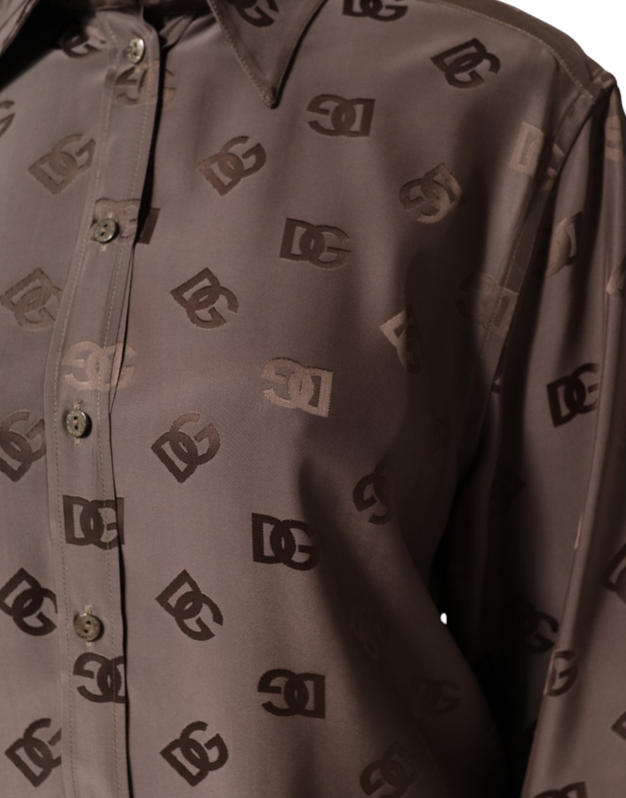 Dolce & Gabbana Brown Collared Long Sleeves Logo Shirt Top Dolce & Gabbana