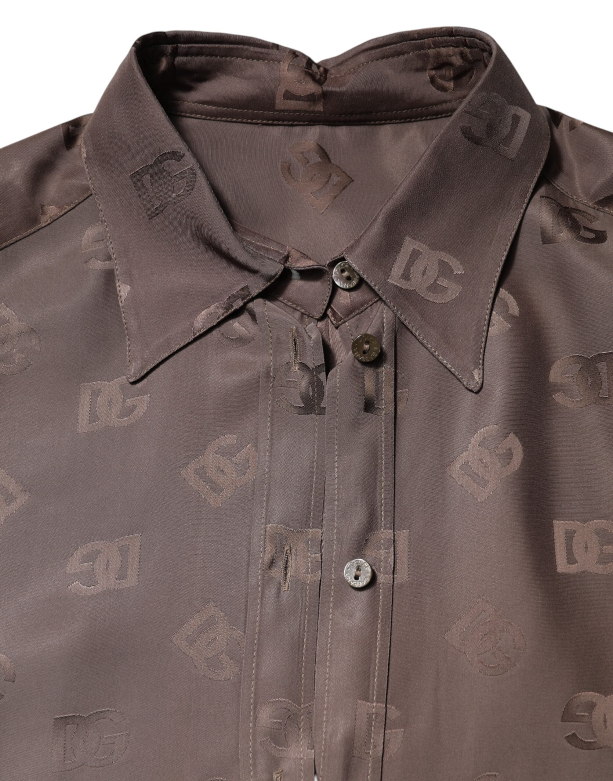 Dolce & Gabbana Brown Collared Long Sleeves Logo Shirt Top Dolce & Gabbana