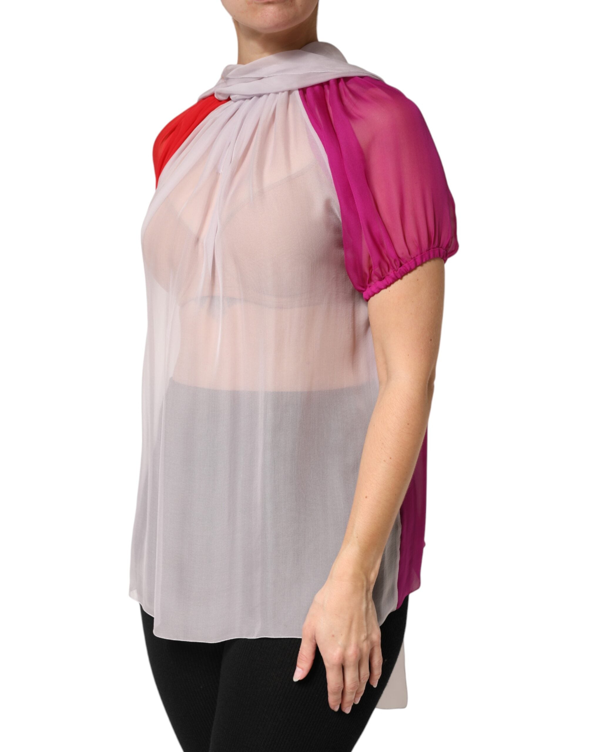 Dolce & Gabbana Multicolor Short Sleeves Silk Blouse Top Dolce & Gabbana
