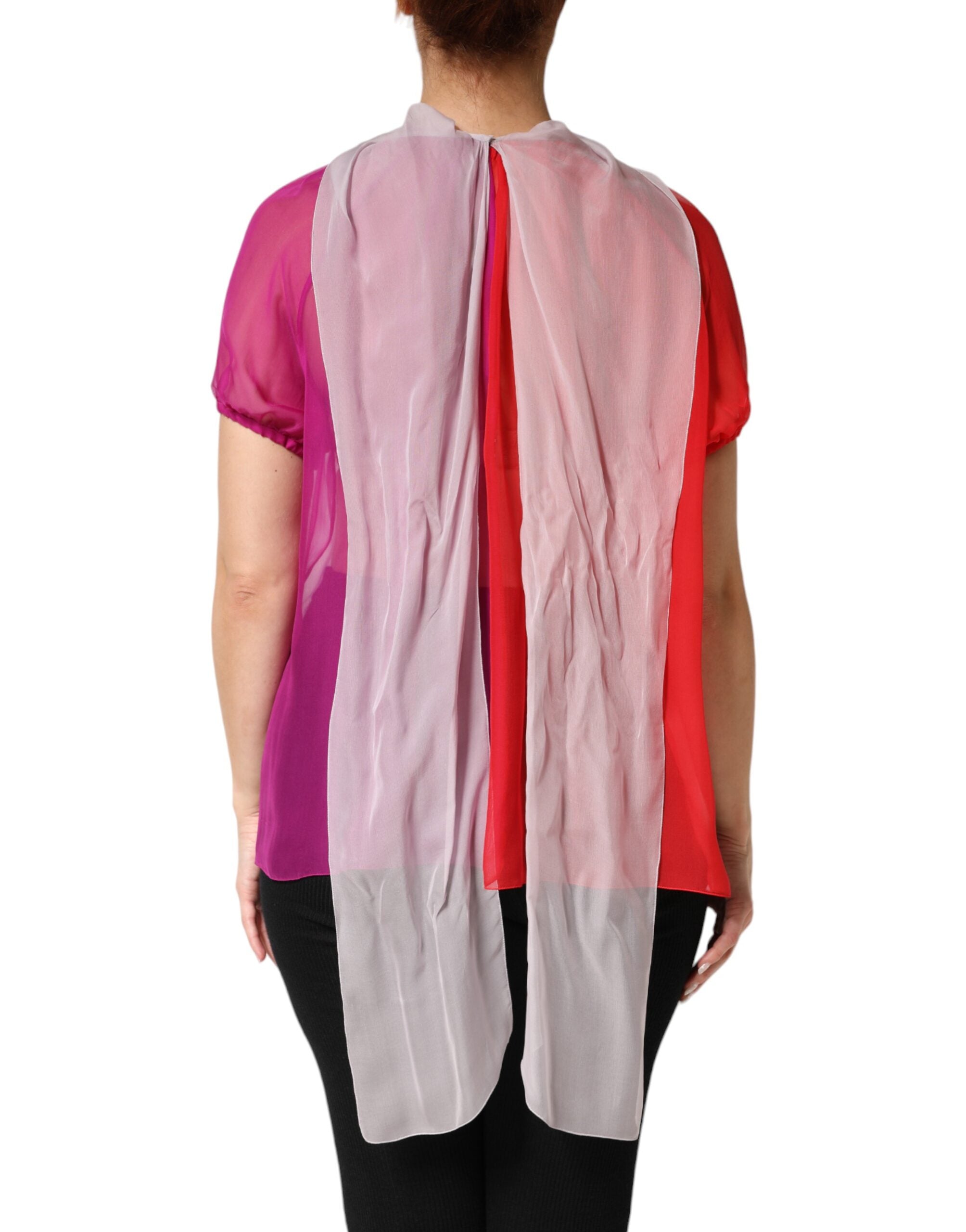 Dolce & Gabbana Multicolor Short Sleeves Silk Blouse Top Dolce & Gabbana