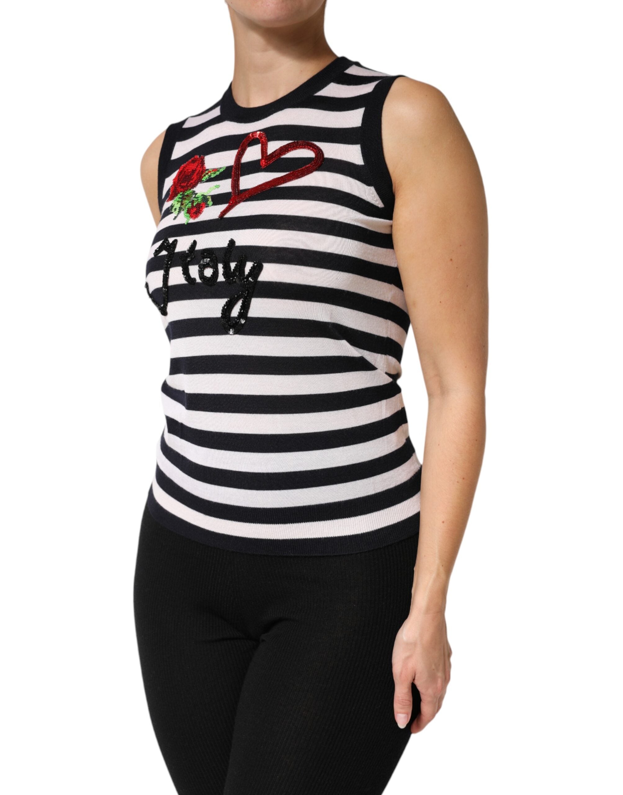 Dolce & Gabbana Black White Cashmere Silk Sleeveless Top Dolce & Gabbana