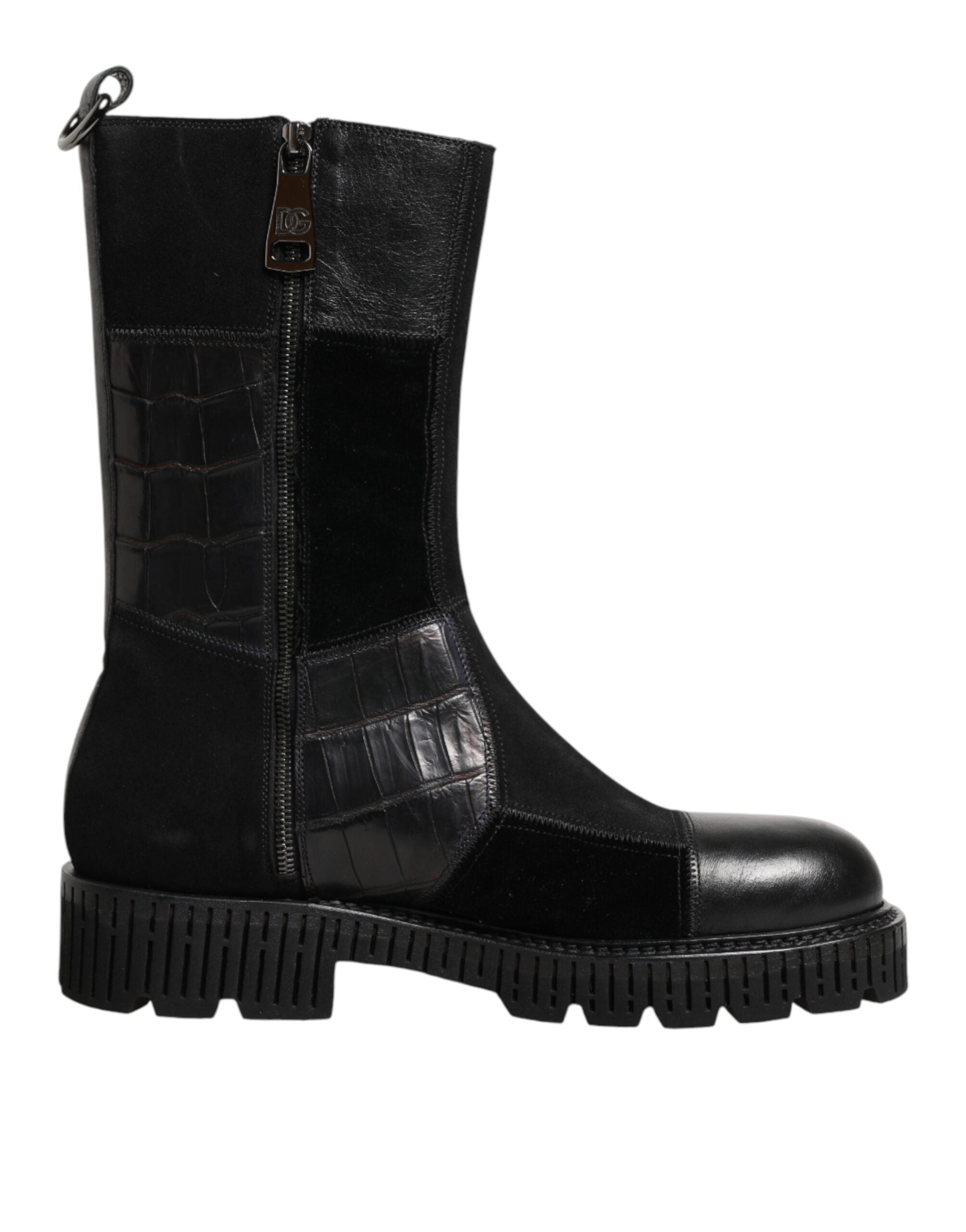 Dolce & Gabbana Black Patchwork Leather Mid Calf Boot  Shoes Dolce & Gabbana