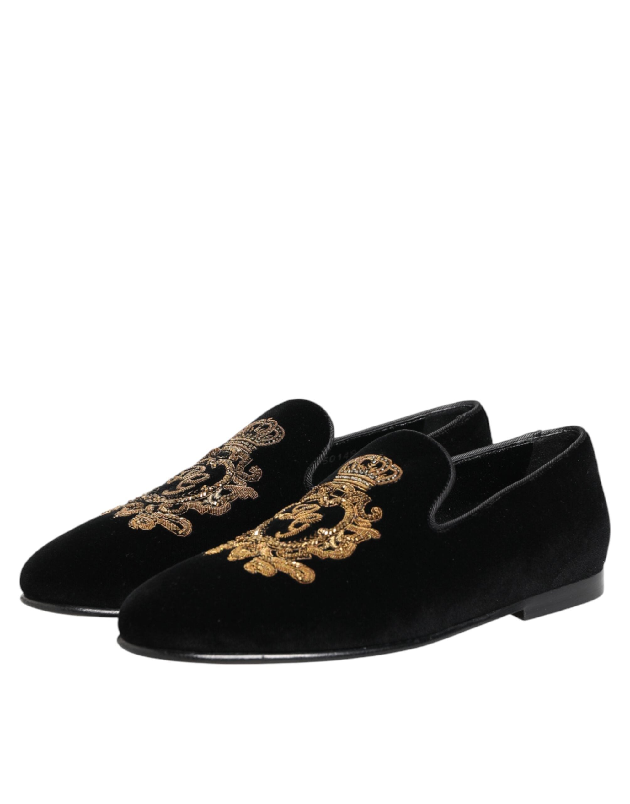 Dolce & Gabbana Black Velvet Gold Crown Mens Loafers Shoes Dolce & Gabbana