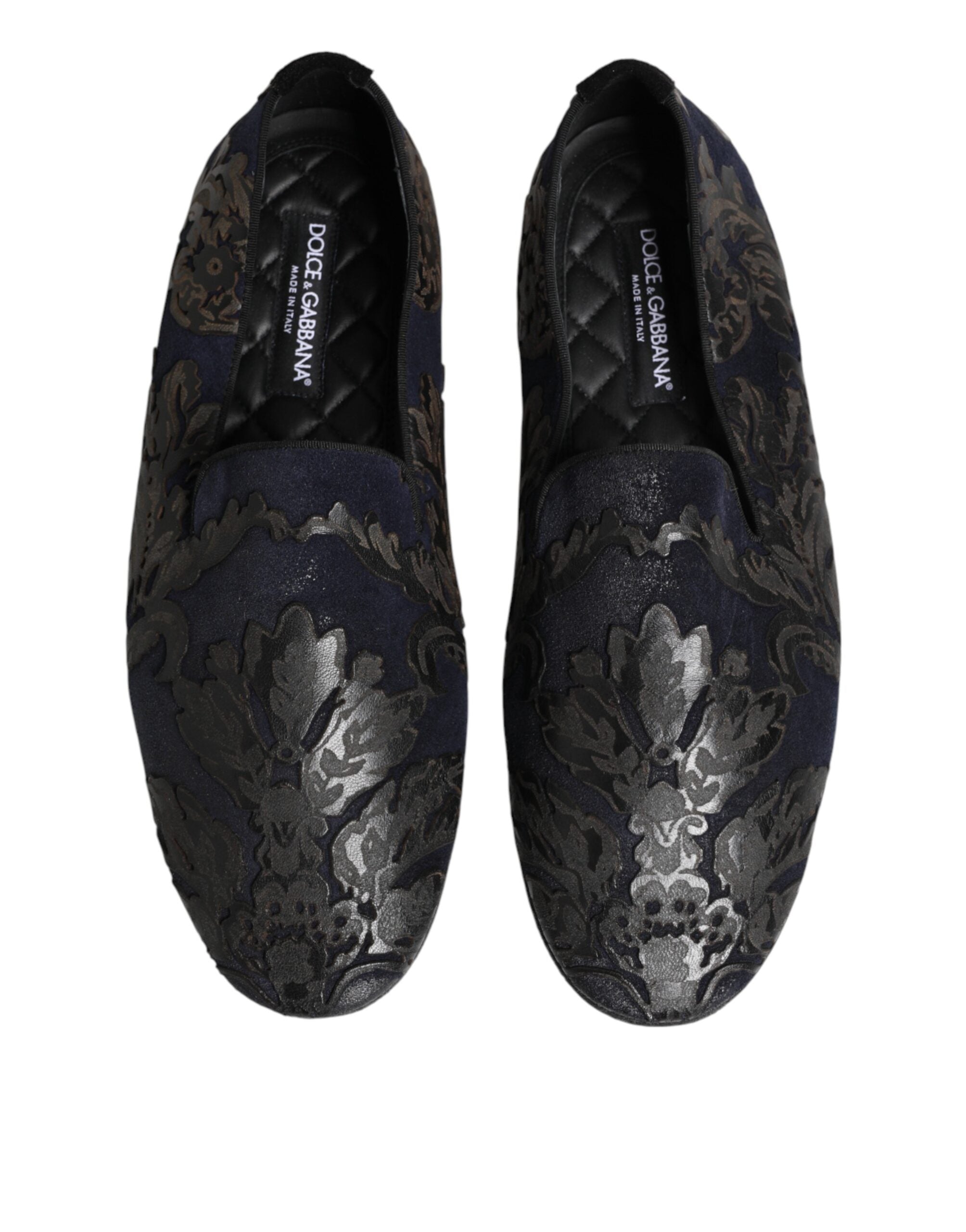 Dolce & Gabbana Black Jacquard Leather Slip On Loafers Shoes Dolce & Gabbana