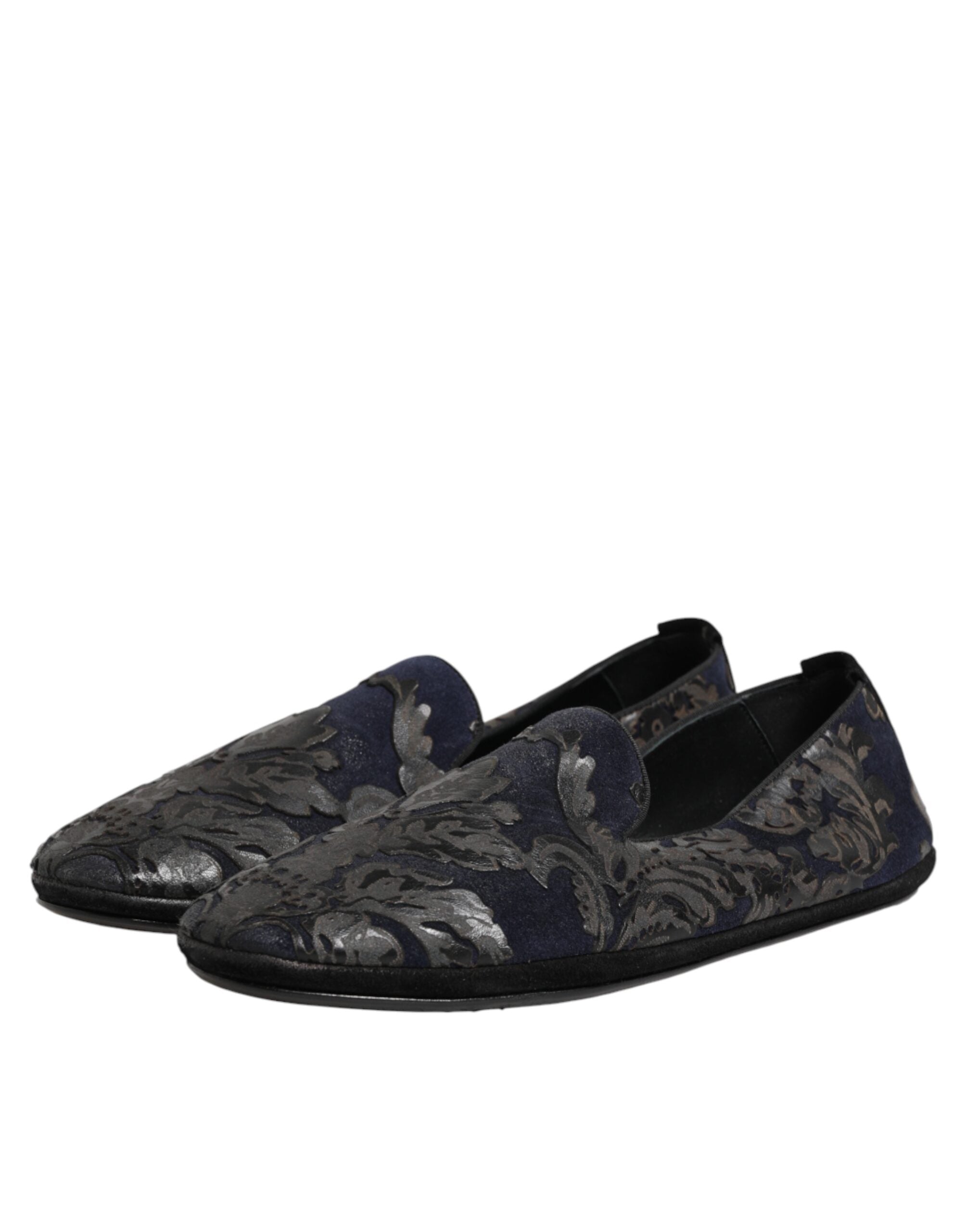 Dolce & Gabbana Black Jacquard Leather Slip On Loafers Shoes Dolce & Gabbana