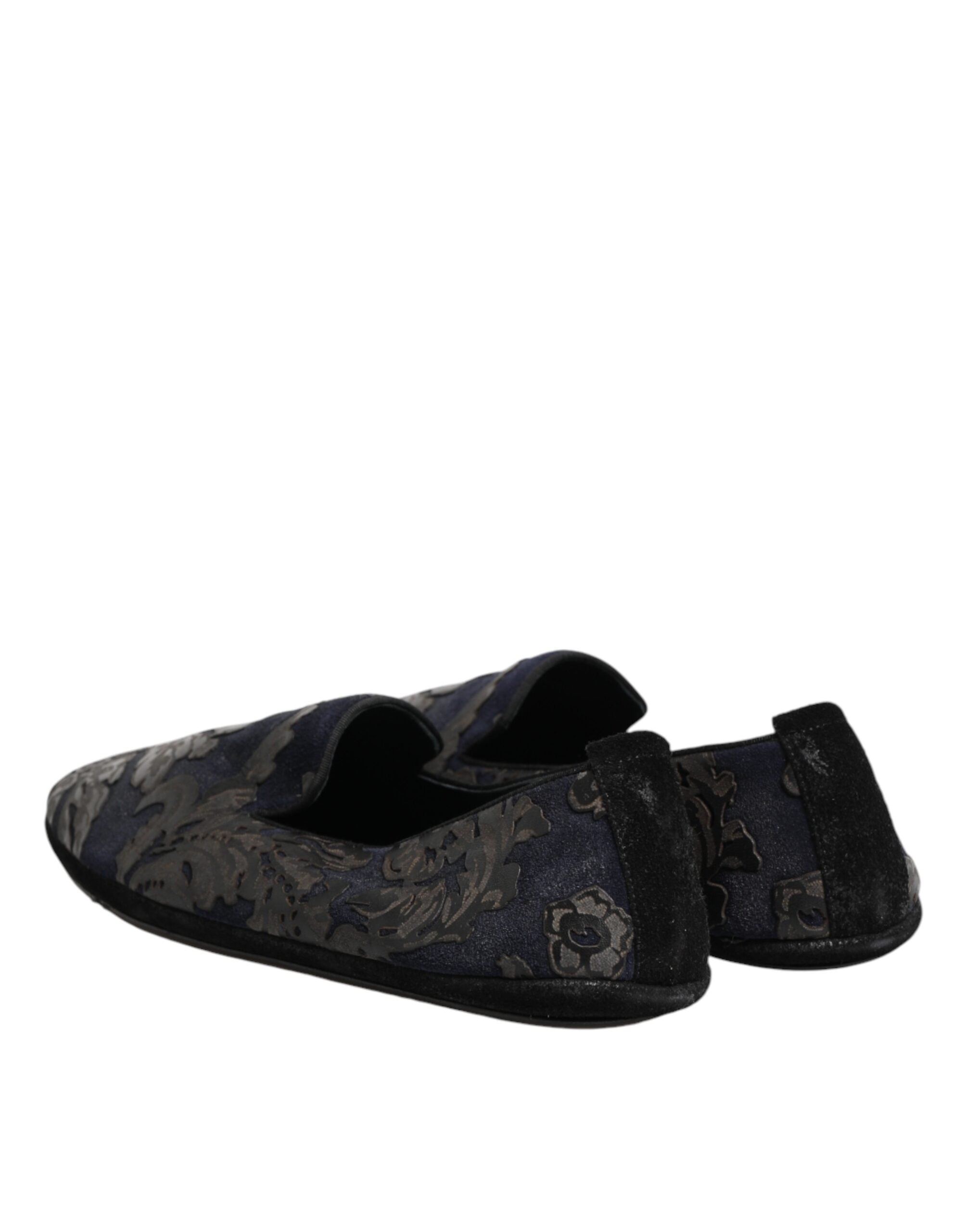 Dolce & Gabbana Black Jacquard Leather Slip On Loafers Shoes Dolce & Gabbana