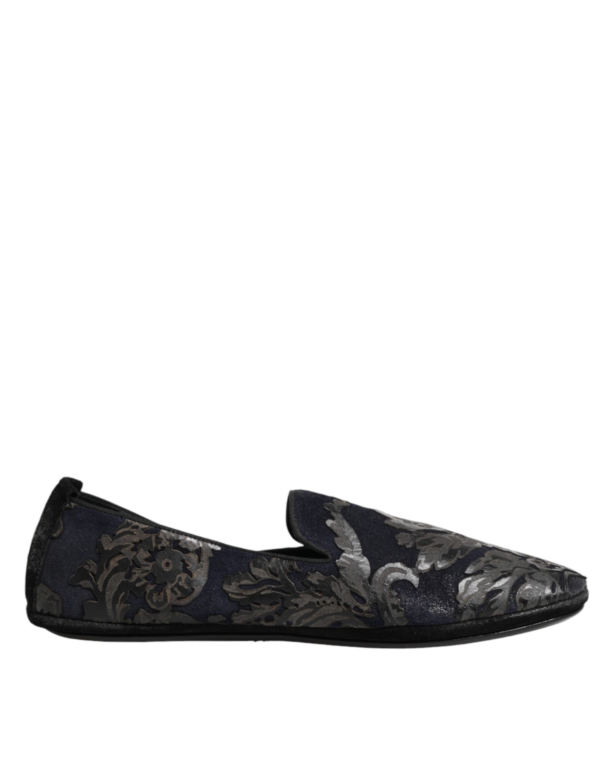 Dolce & Gabbana Black Jacquard Leather Slip On Loafers Shoes Dolce & Gabbana