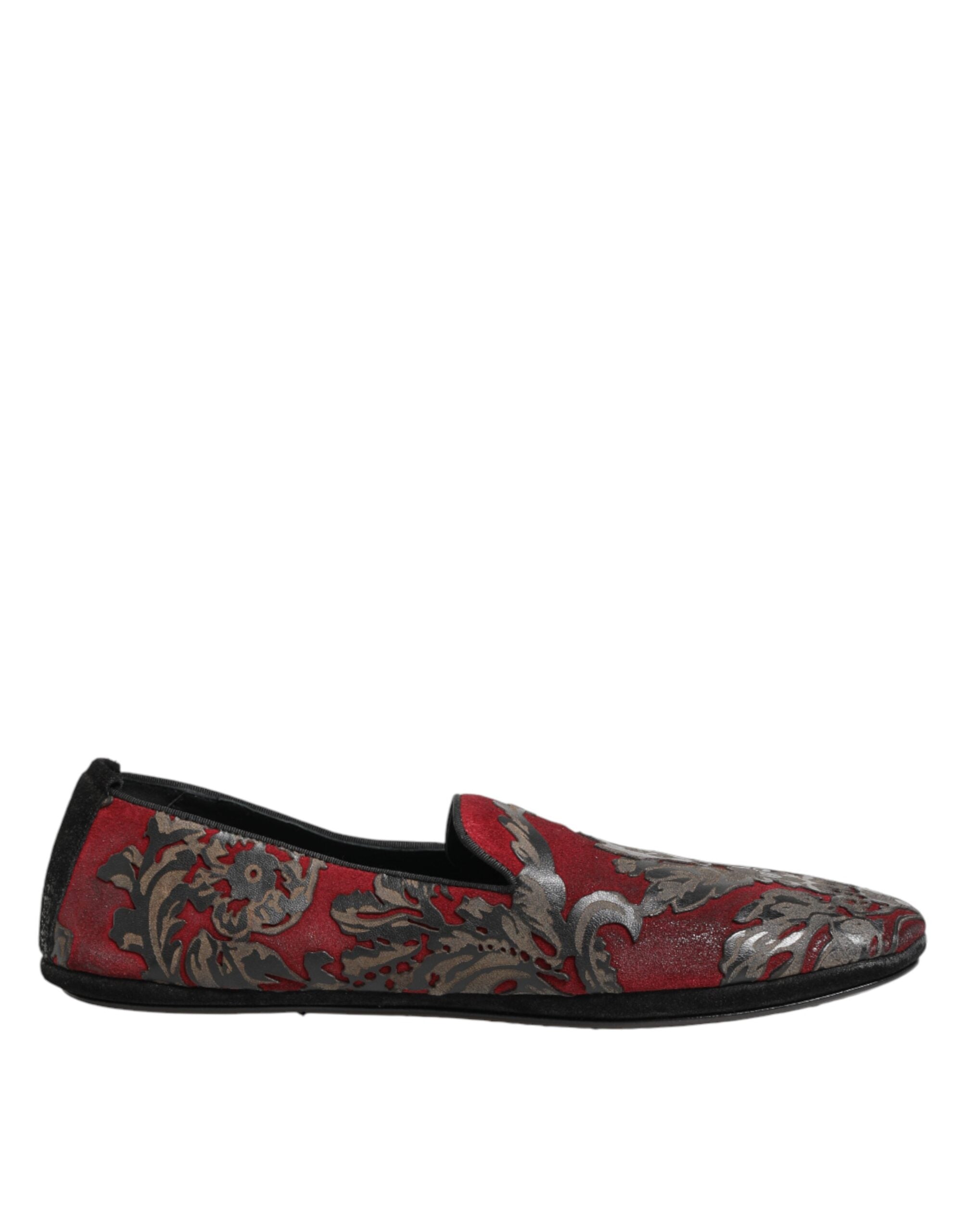 Dolce & Gabbana Bordeaux Jacquard Leather Slip On Loafer Shoes Dolce & Gabbana